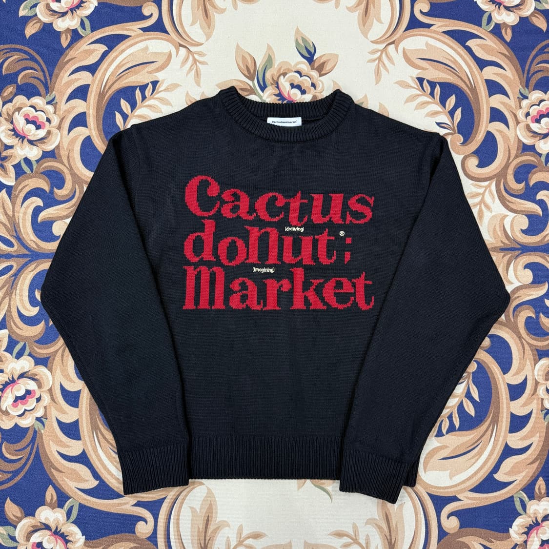 (M)캑터스 도넛 클럽 레터링 코튼니트(블랙,검빨) 상품이미지1