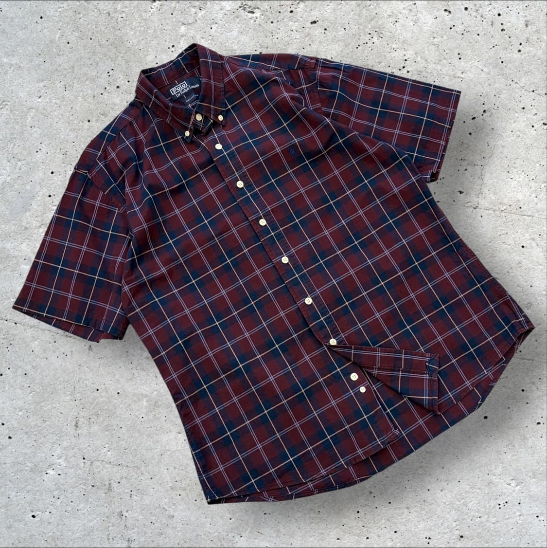 [100] 폴로 랄프로렌 반팔 체크 셔츠 버건디 C748 상품이미지1