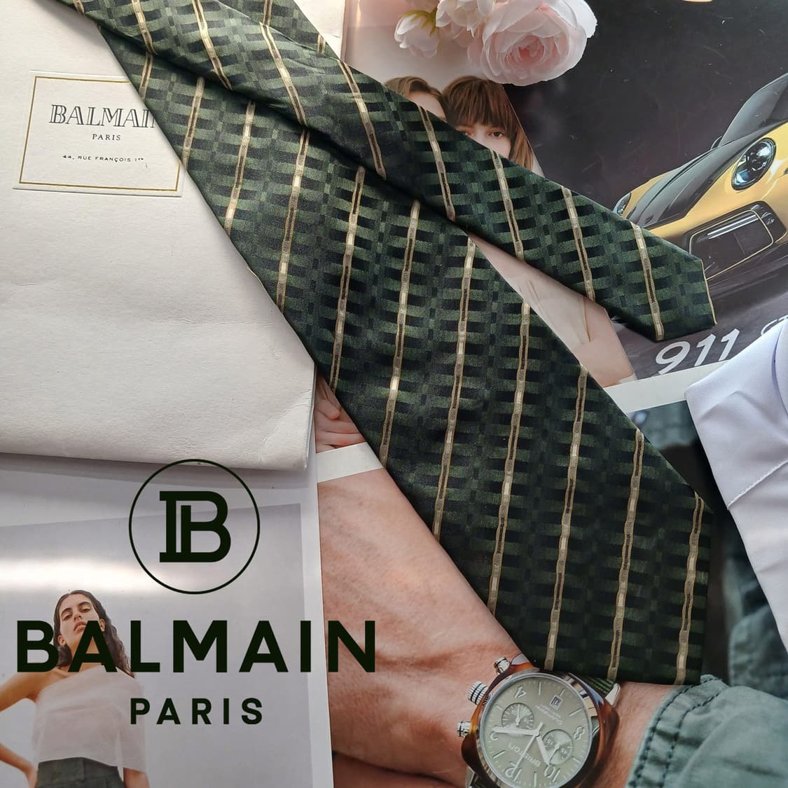 발망 실크 다크그린 체크 패턴 넥타이 9.8cm A등급 A18770
 상품이미지1