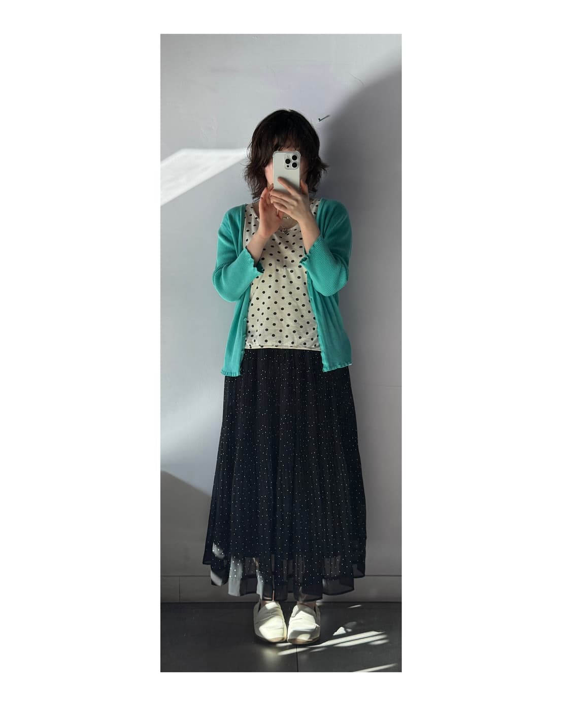 일본빈티지 땡땡이 도트 플리츠 스커트 상품이미지4