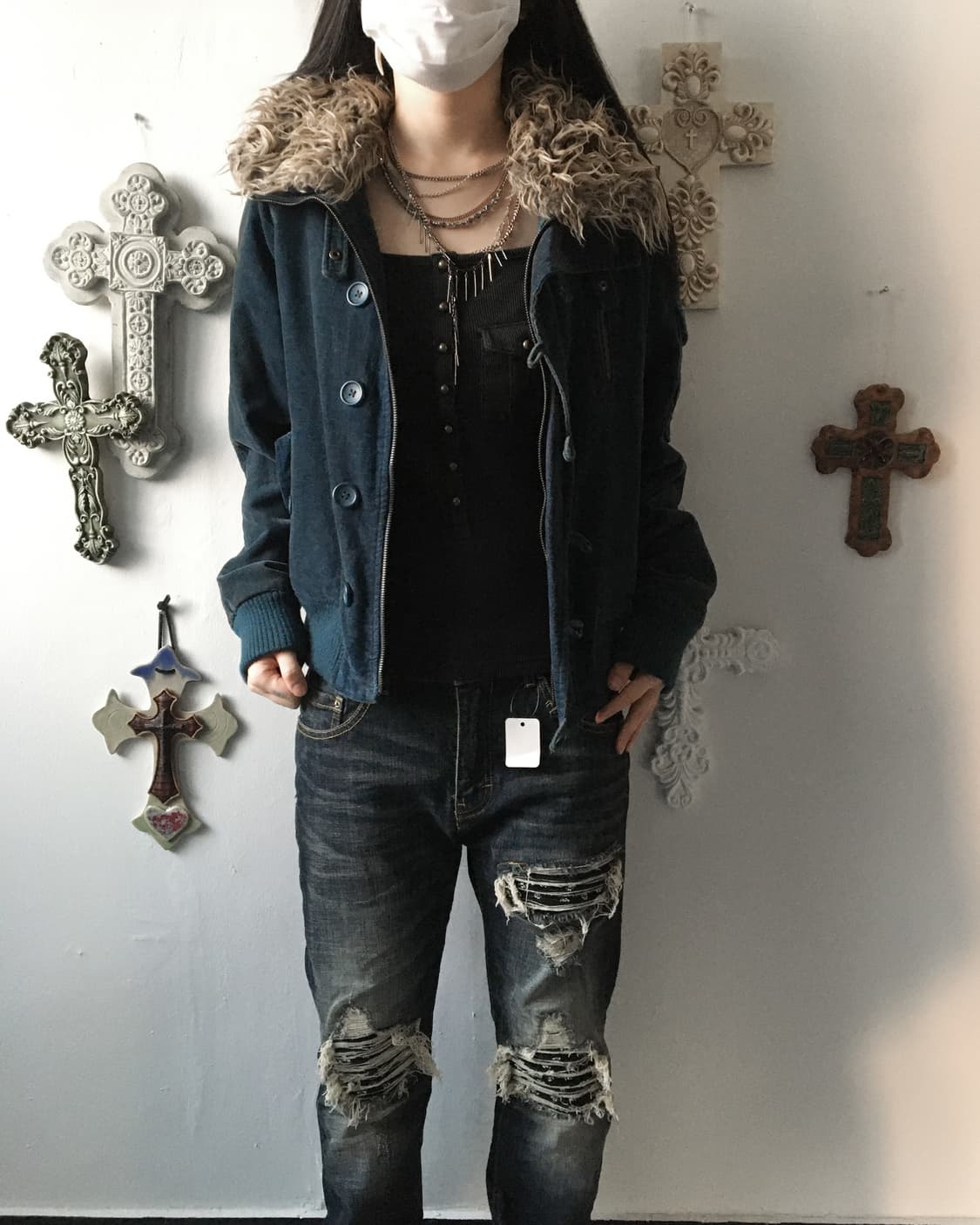 Fake fur collar high neck jacket 상품이미지10