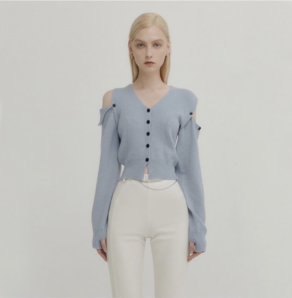 유즈 yuse 언발란스 숄더 컷 가디건 상품이미지1