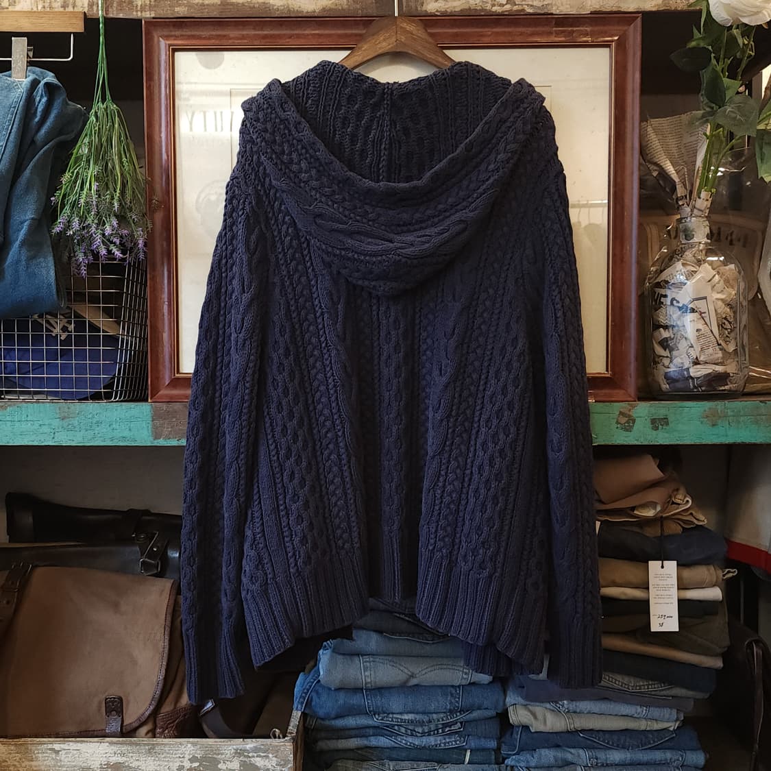 90s 폴로 진스 컴퍼니 후드 집업 자켓 린넨 코튼 케이블 네이비 L 상품이미지3