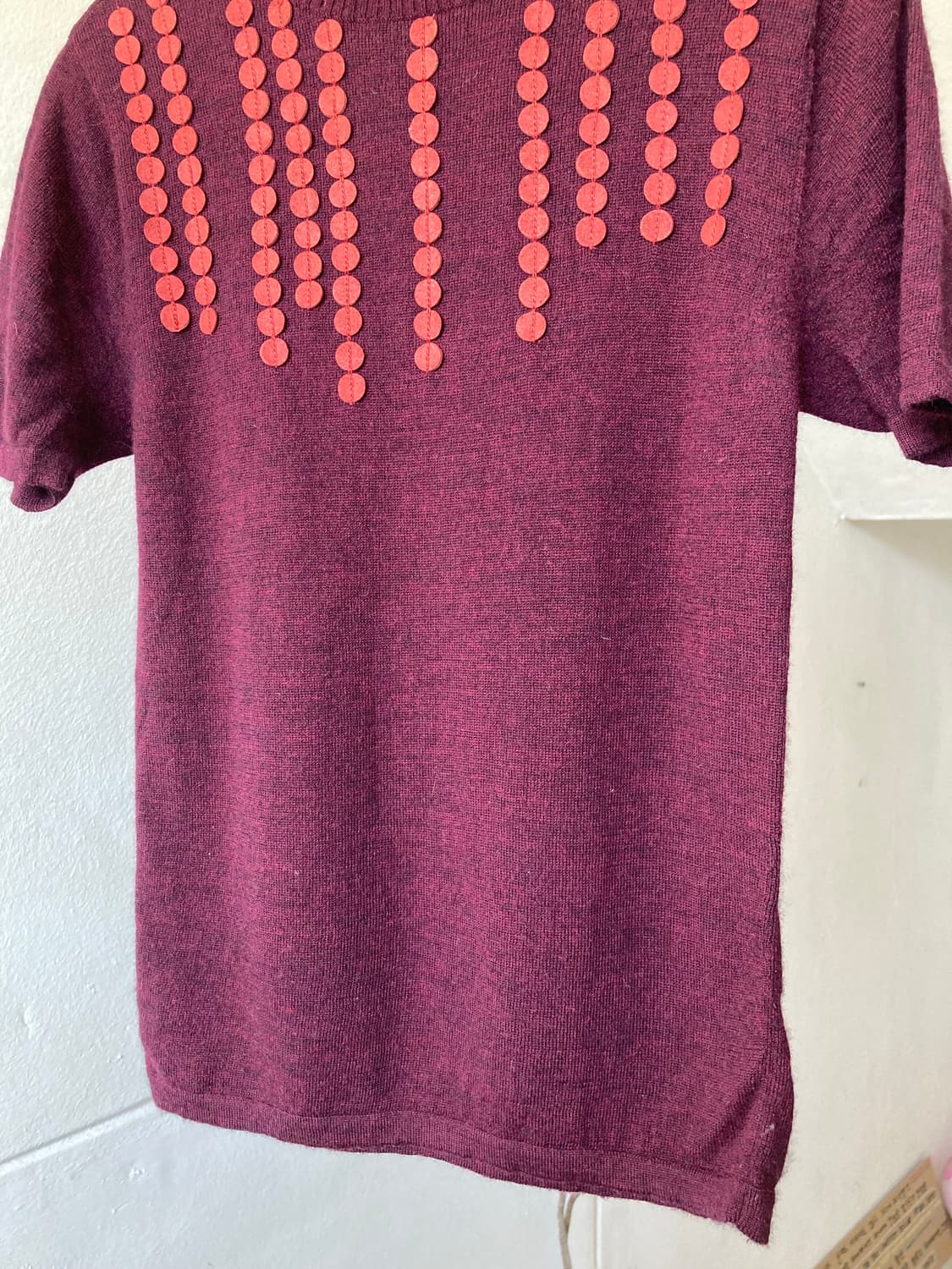 울 버건디 디테일 반팔 니트탑 상품이미지3