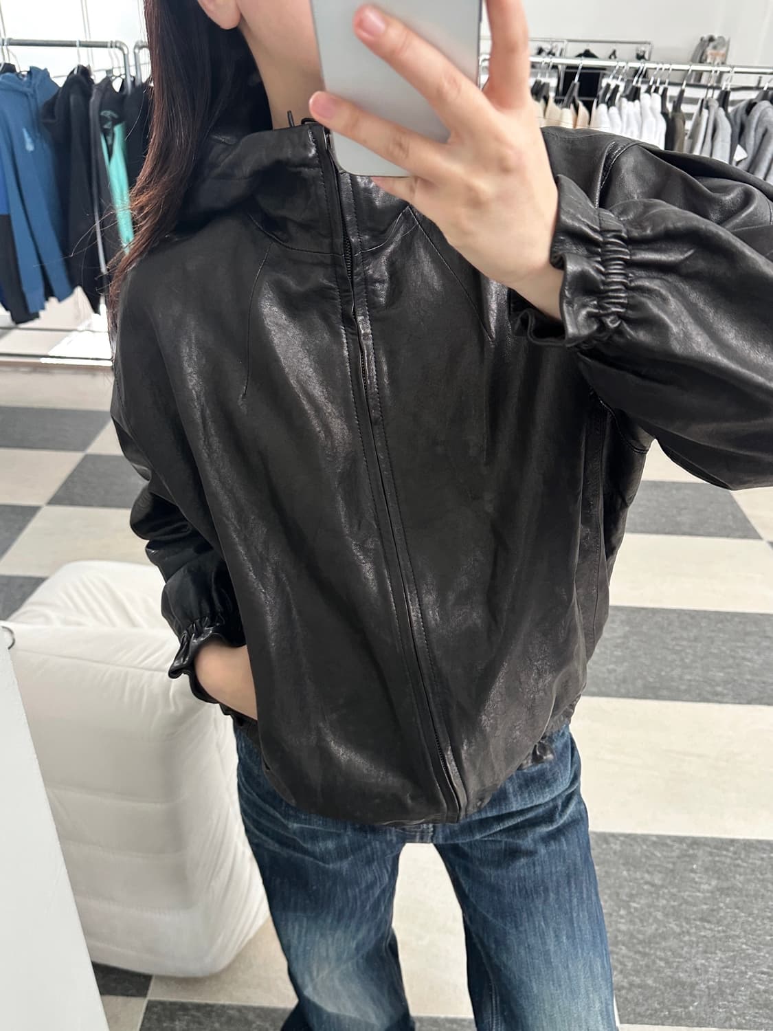 ROBO 램스킨 셔링 후드 레더 자켓  상품이미지8