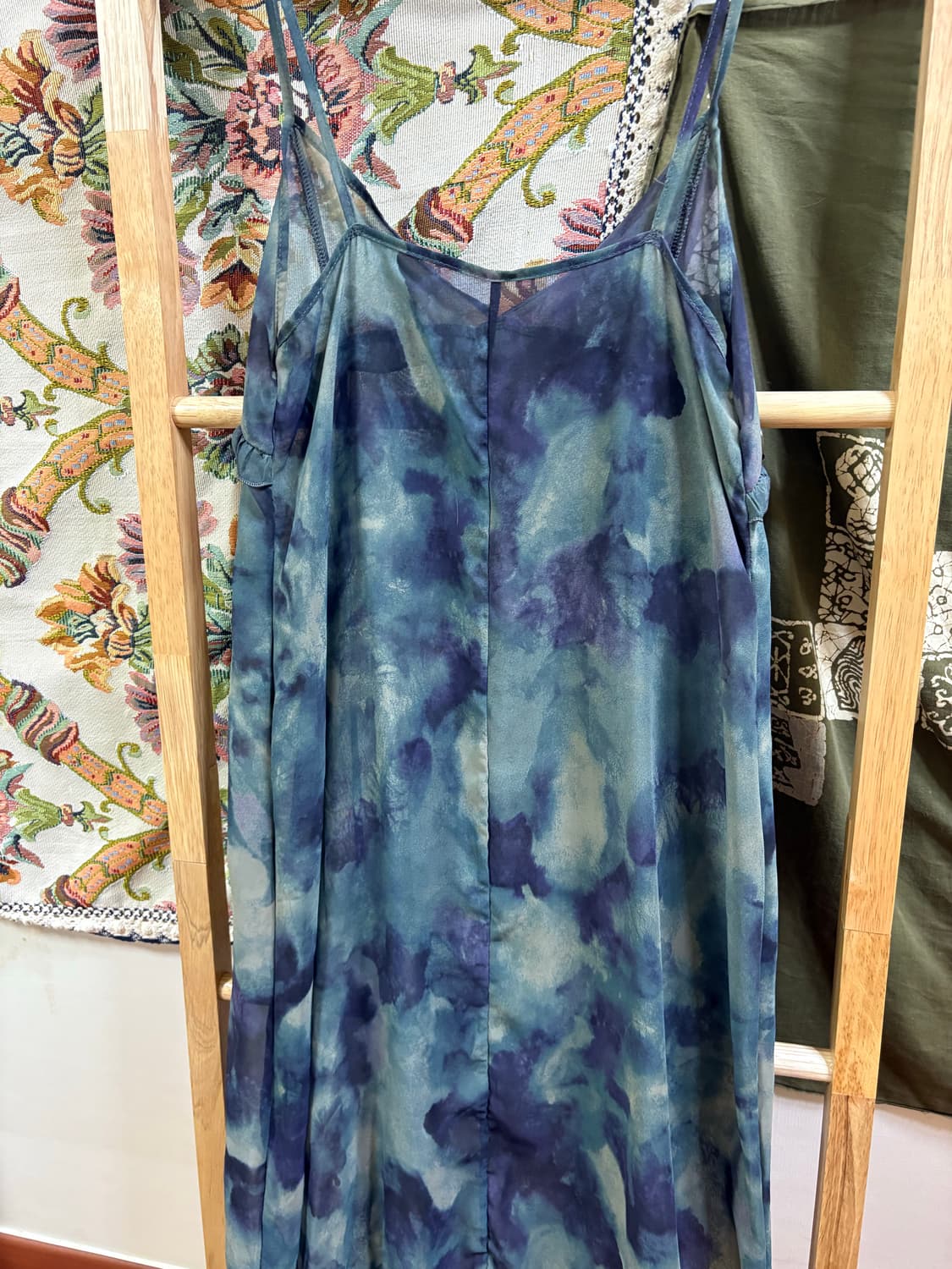 히피 모리 하구미 청록 물결 시스루 롱 원피스 상품이미지4