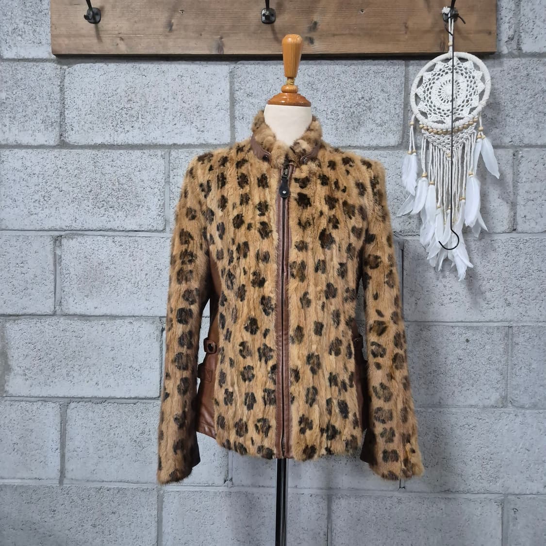 호피밍크트리밍 가죽자켓 상품이미지1