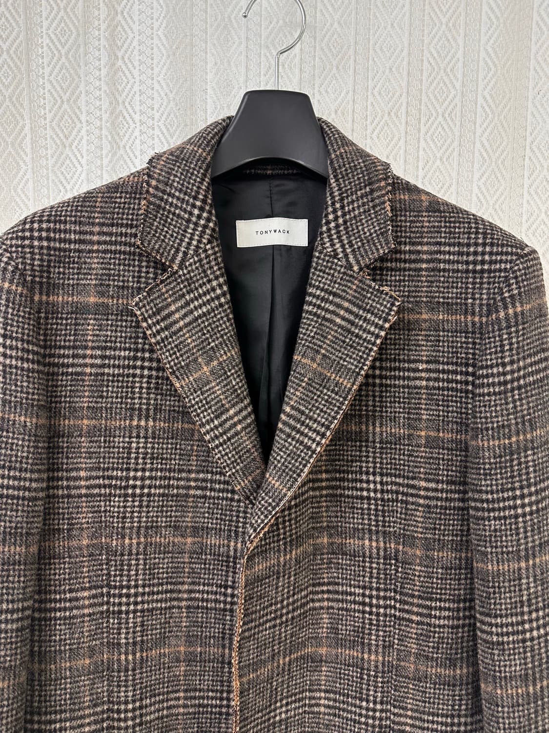 (M)토니웩 크루도 커팅 체크 울 코트 브라운 상품이미지2