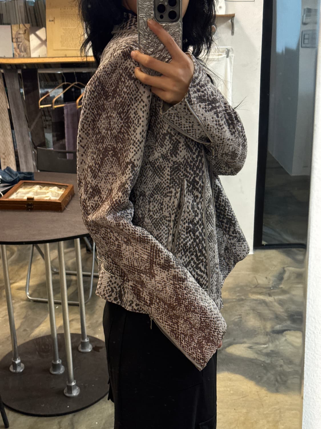 레오파드 하이넥 라이더 자켓 상품이미지7