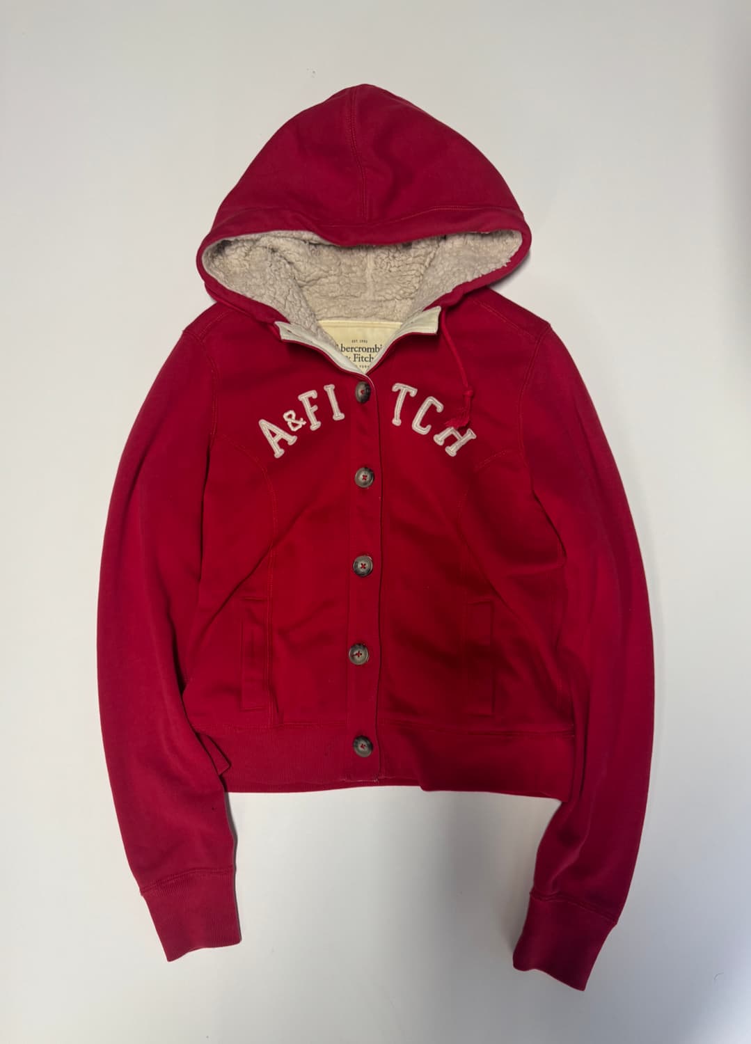 희귀!! 여성 아베크롬비 스펠 로고 양털 후드 자켓 레드 상품이미지1