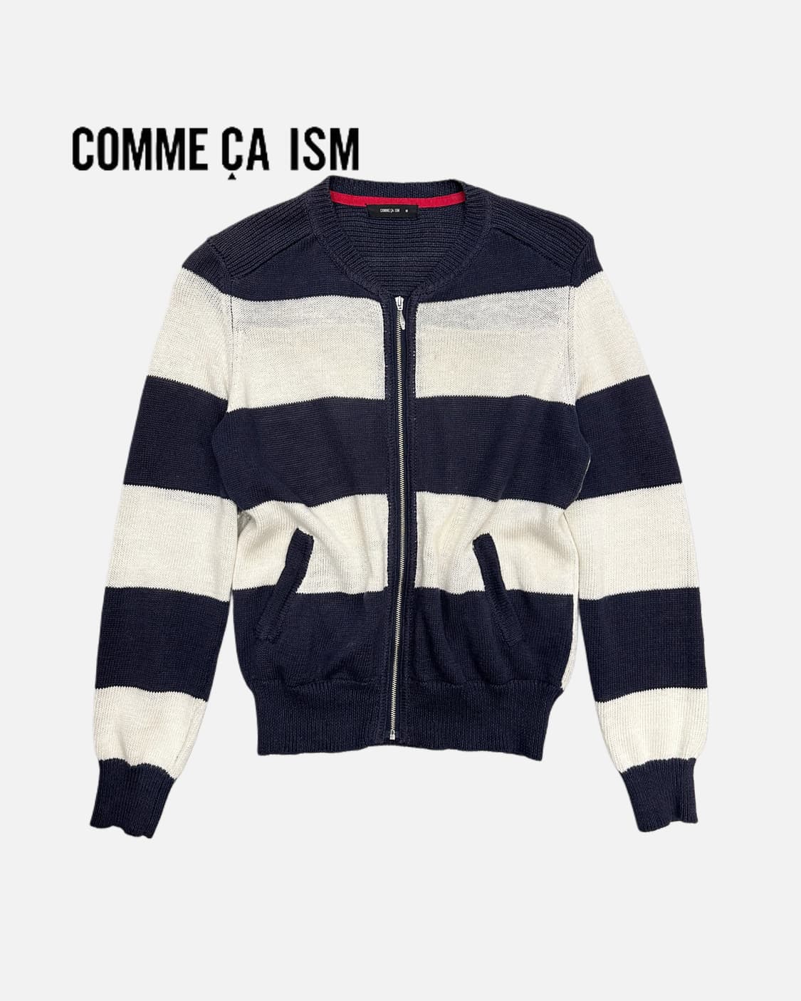 navy strip knit zip-up 상품이미지1