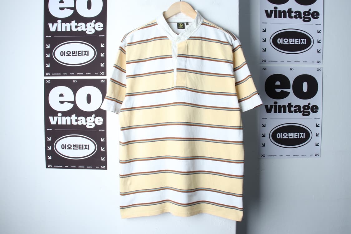 (XL-2XL) 에이글 반팔 카라 티셔츠 차이나넥 스트라이프-H32202 상품이미지2