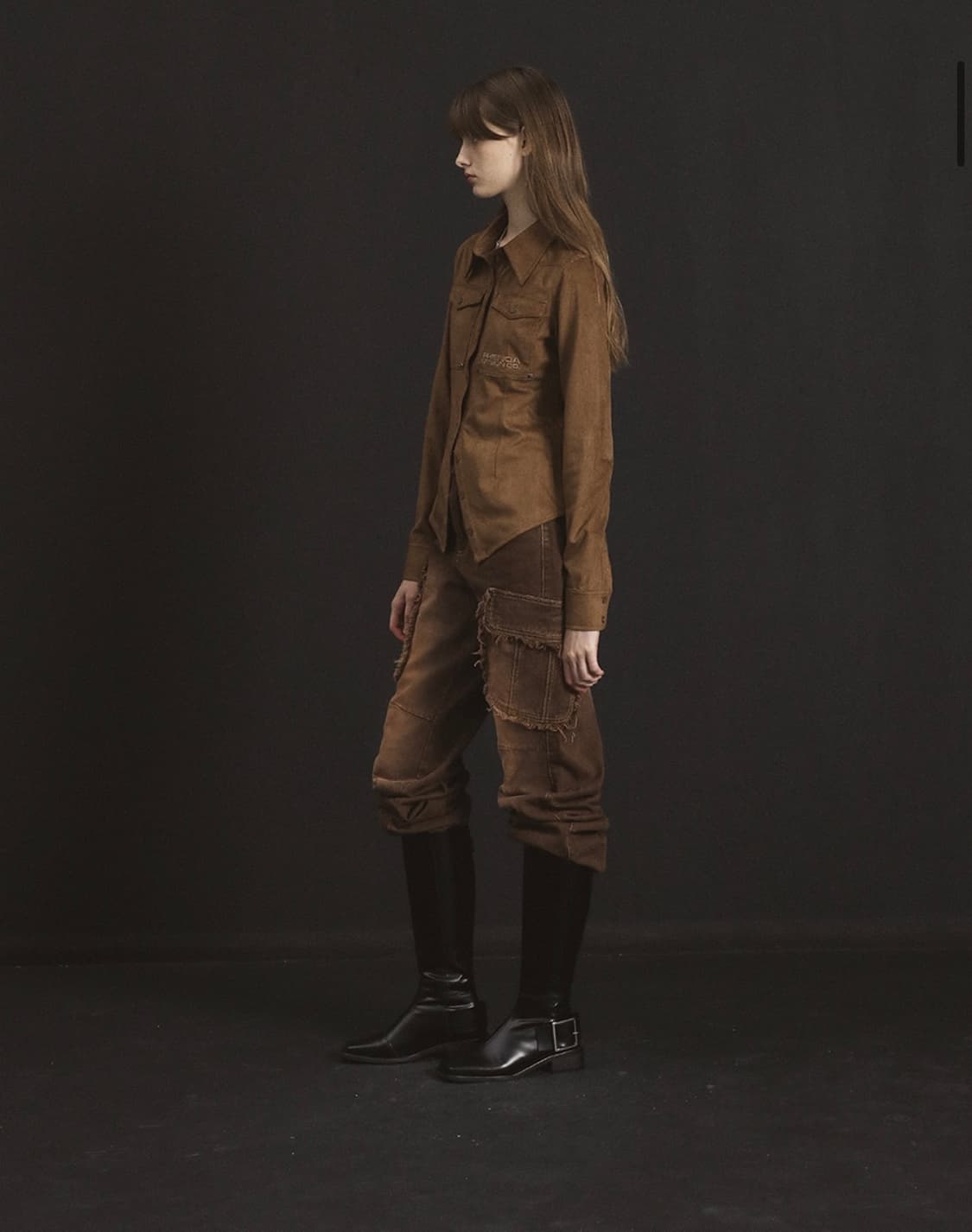프렌다 FRAYED POCKET 데님팬츠 다크브라운 상품이미지1