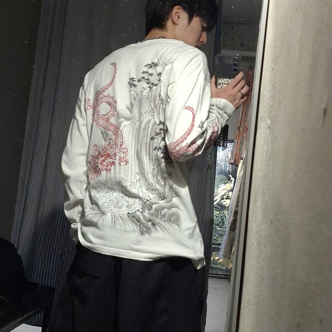 REPAIR JP 화이트 동양풍 오리엔탈 드래곤 자수 긴팔티셔츠 롱슬리브 상품이미지3