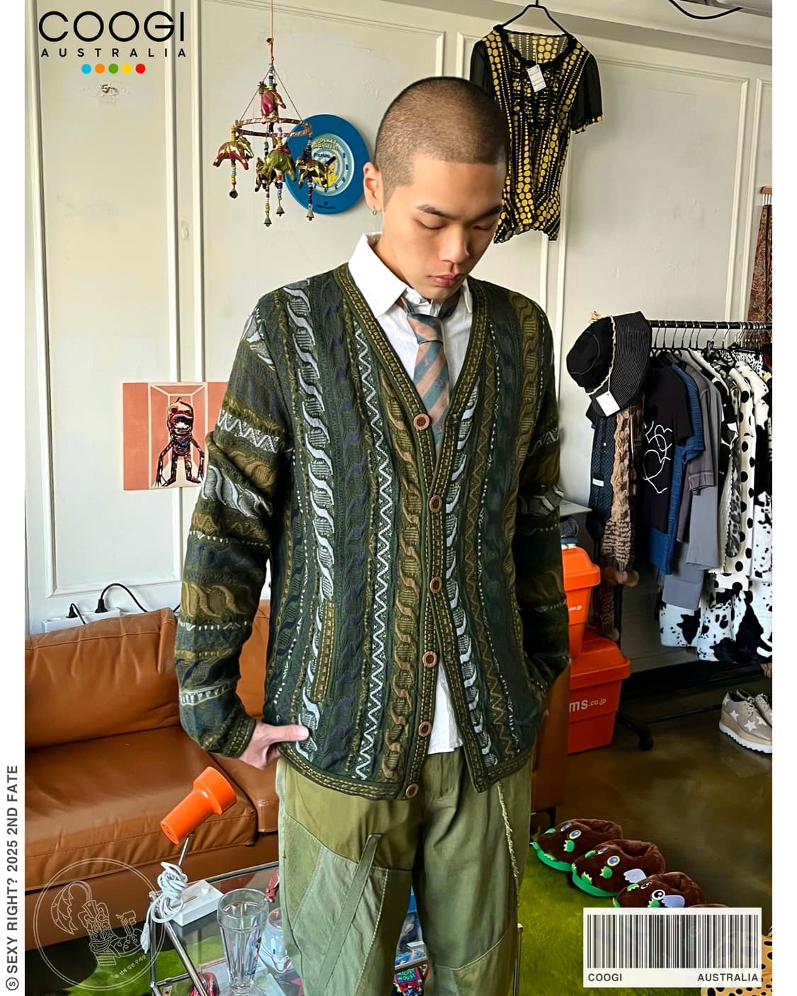 1990s COOGI 3D Cable Green Knit Cardigan 상품이미지1