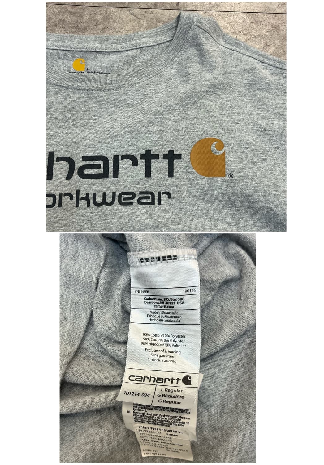 칼하트 워크웨어 로고 반팔티 그레이 L #csz3635 상품이미지3