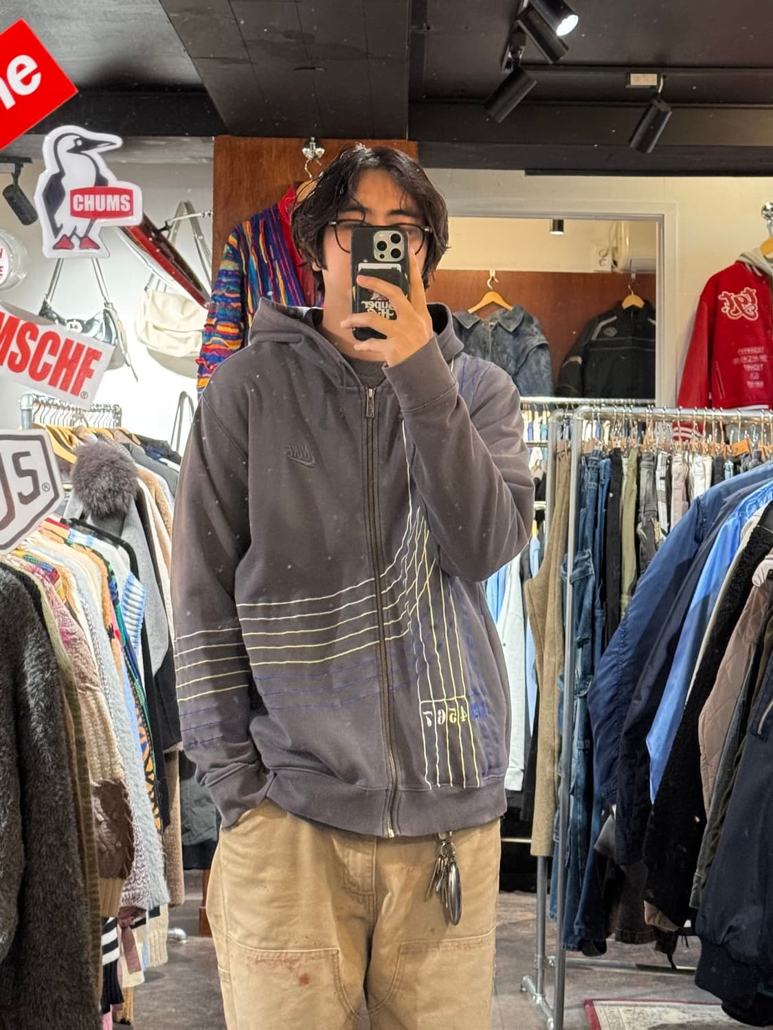 나이키 빈티지 그레이 라인 패턴 자수 포인트 후드집업 XL 상품이미지8