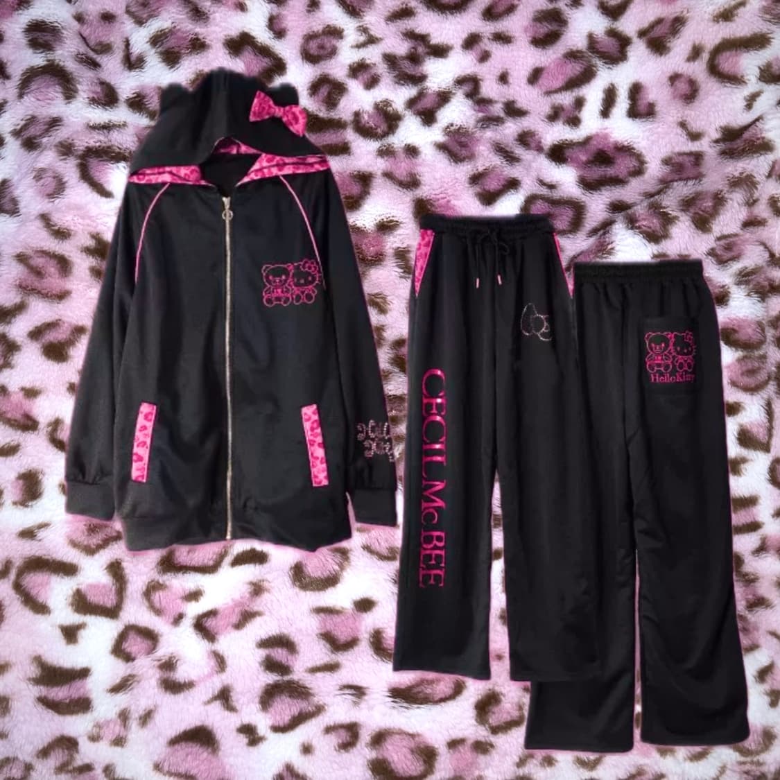 헬로키티 x 세실맥비 트레이닝 셋업 핑크 갸루 호피 돈키 상품이미지1