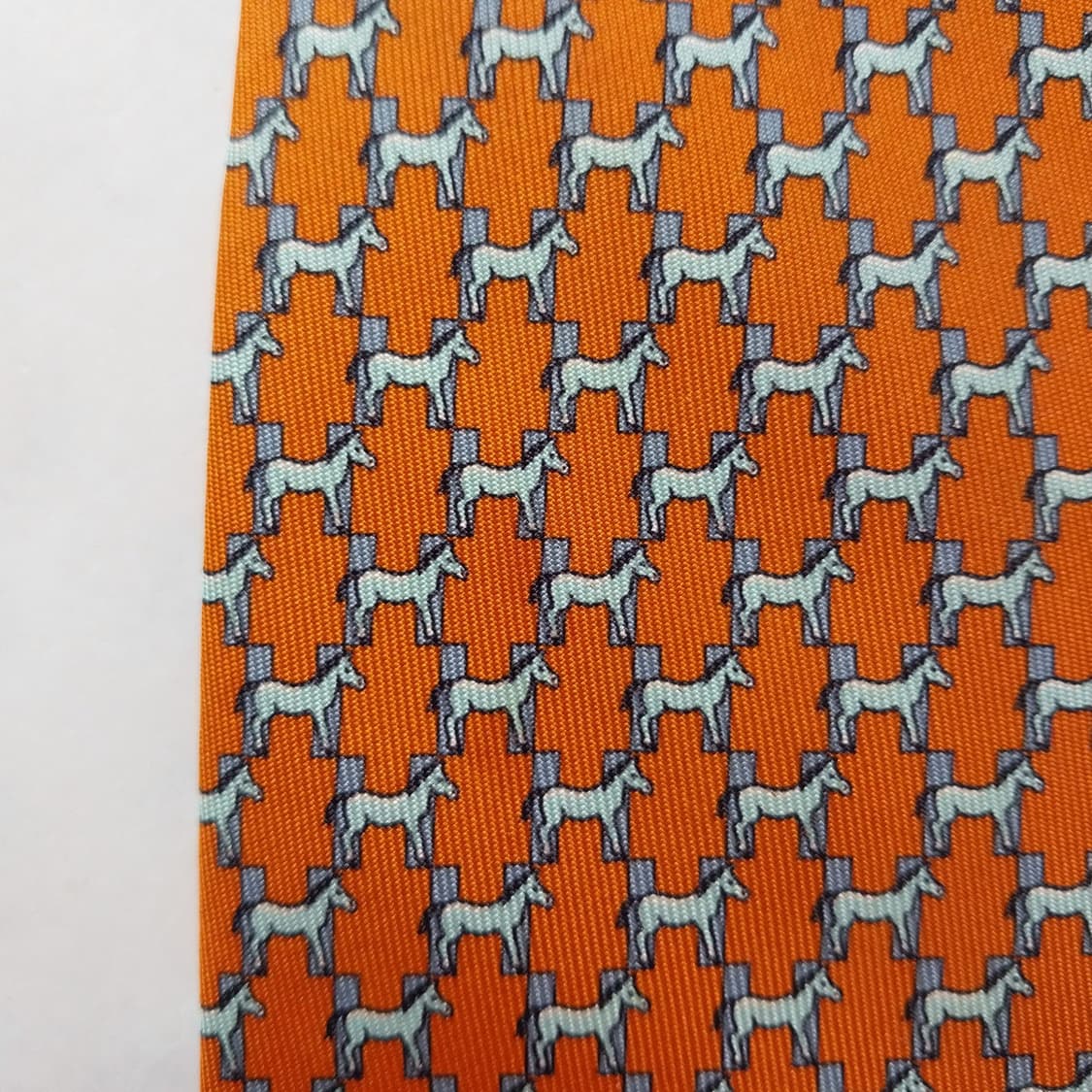 에르메스 실크 오렌지 H 마구간 모티브 넥타이 8cm A+등급 K2118 상품이미지7