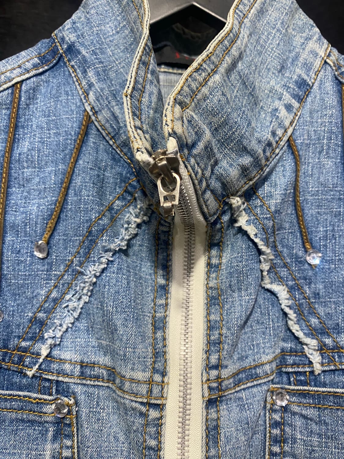 Japanese vtg 큐빅 디테일 그런지 데님 베스트 상품이미지5