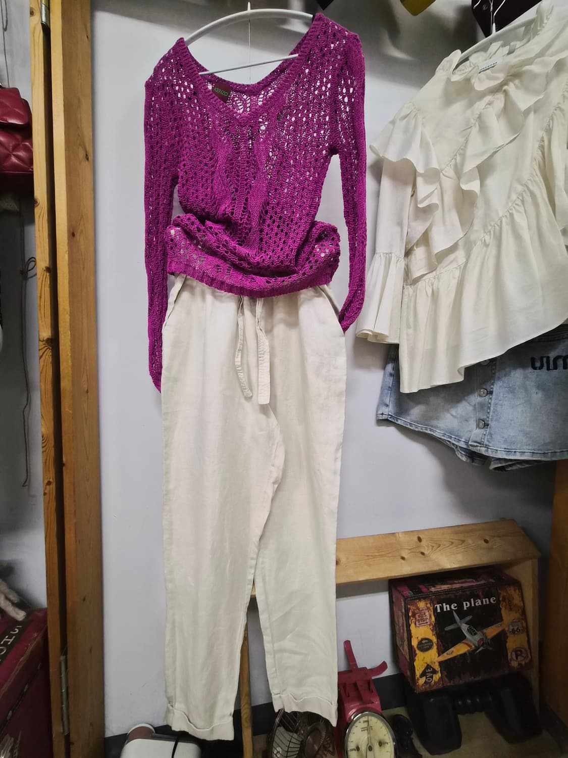 겐조 린넨실크 크로셰 니트. 도나카란 린넨배기팬츠 상품이미지1