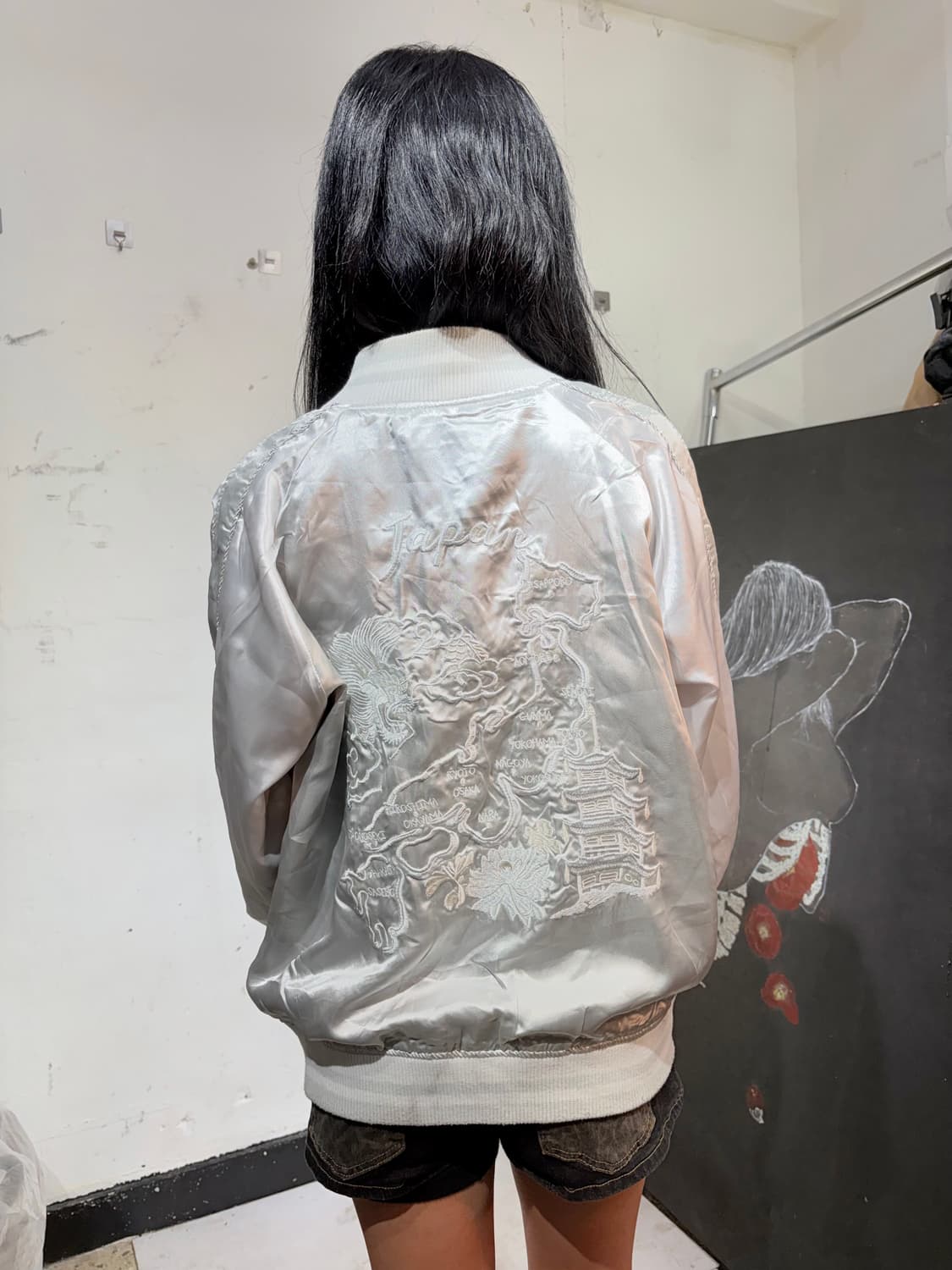 JPN 일본 빈티지 리버시블 양면 사틴 스카잔 용 자수 스카쟌 상품이미지5