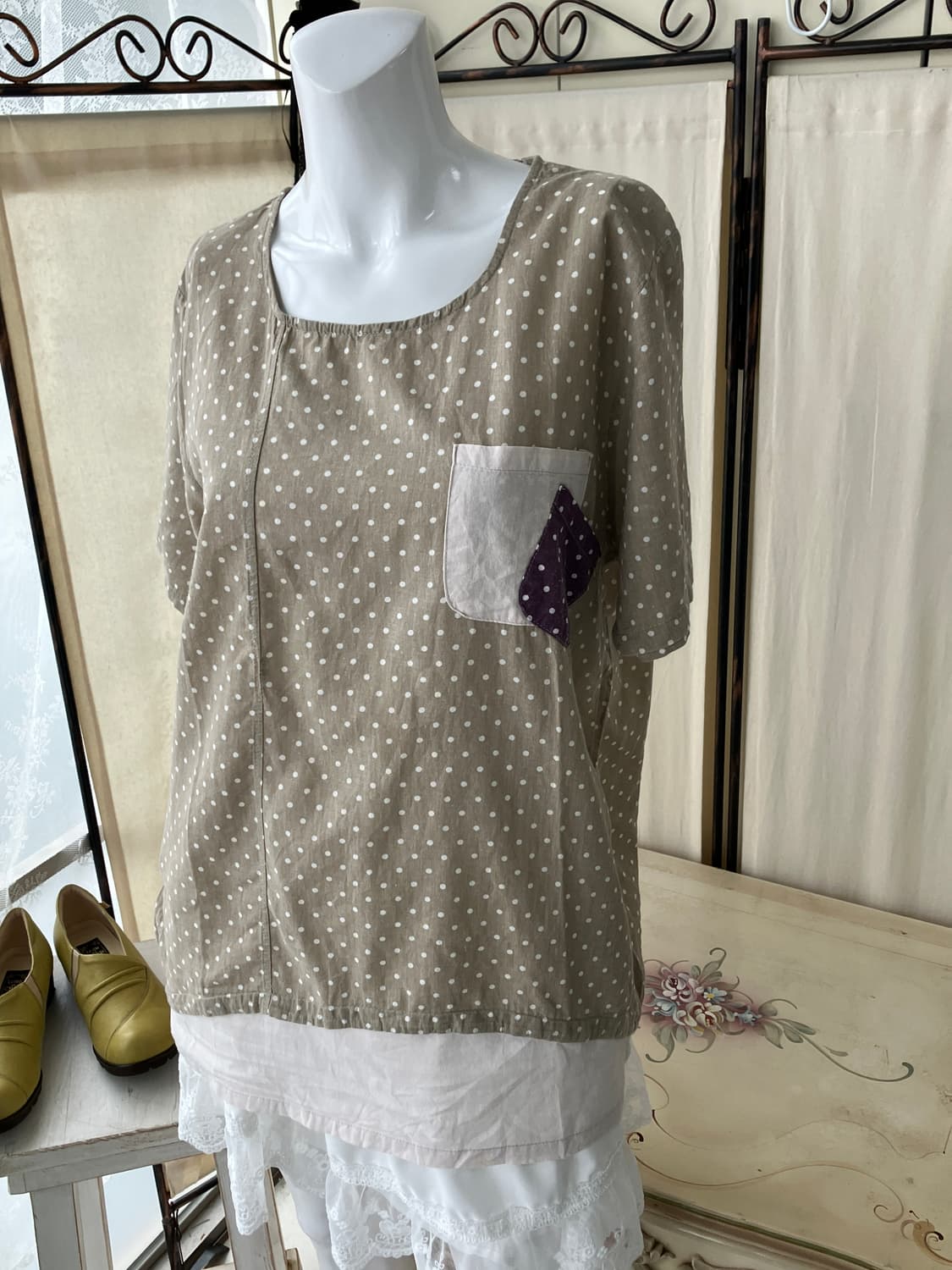 hagumi mori dot patchwork half t-shirt 상품이미지1