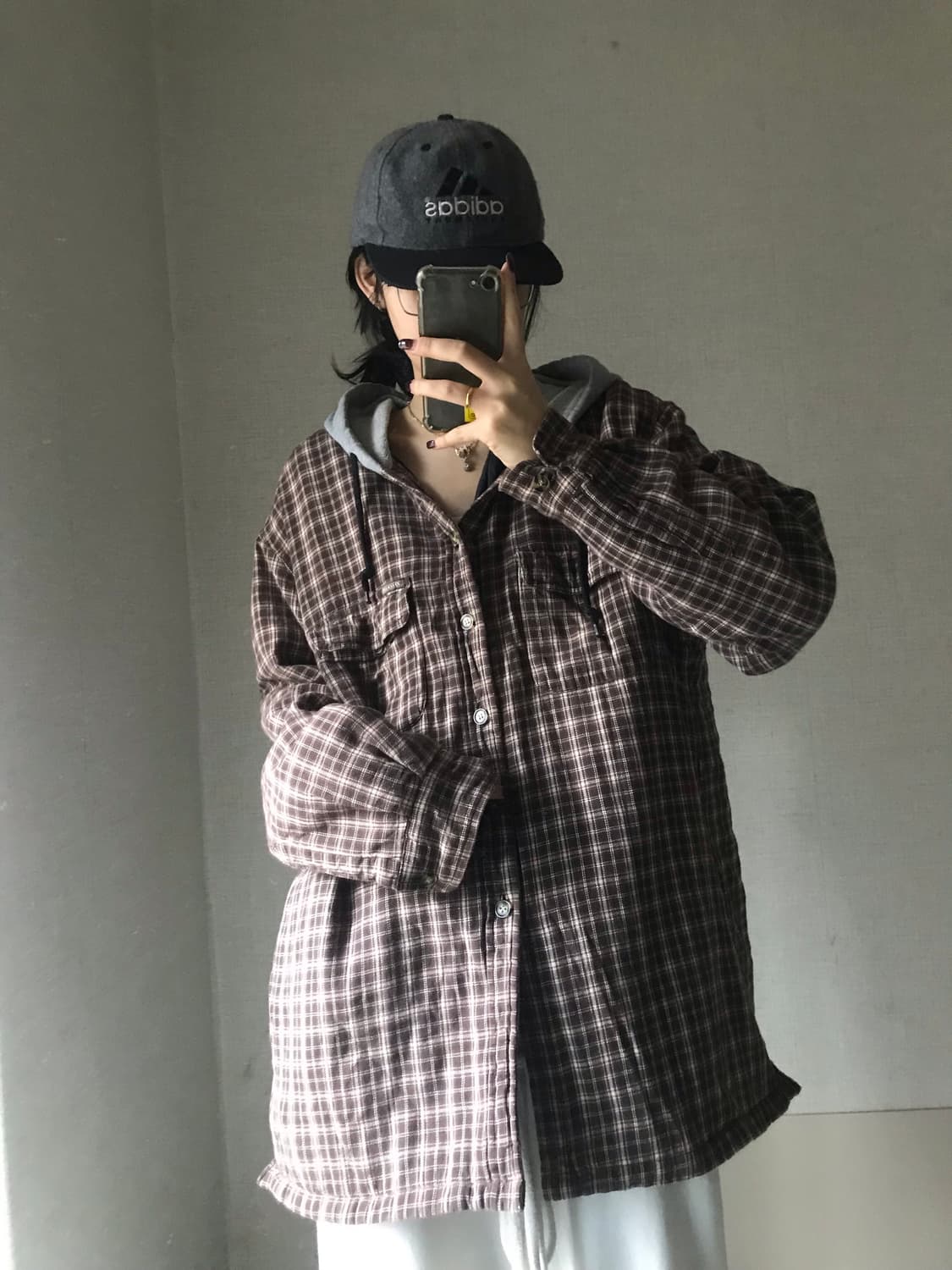 디키즈 00s 브라운 누빔 레이어드 체크셔츠 상품이미지1