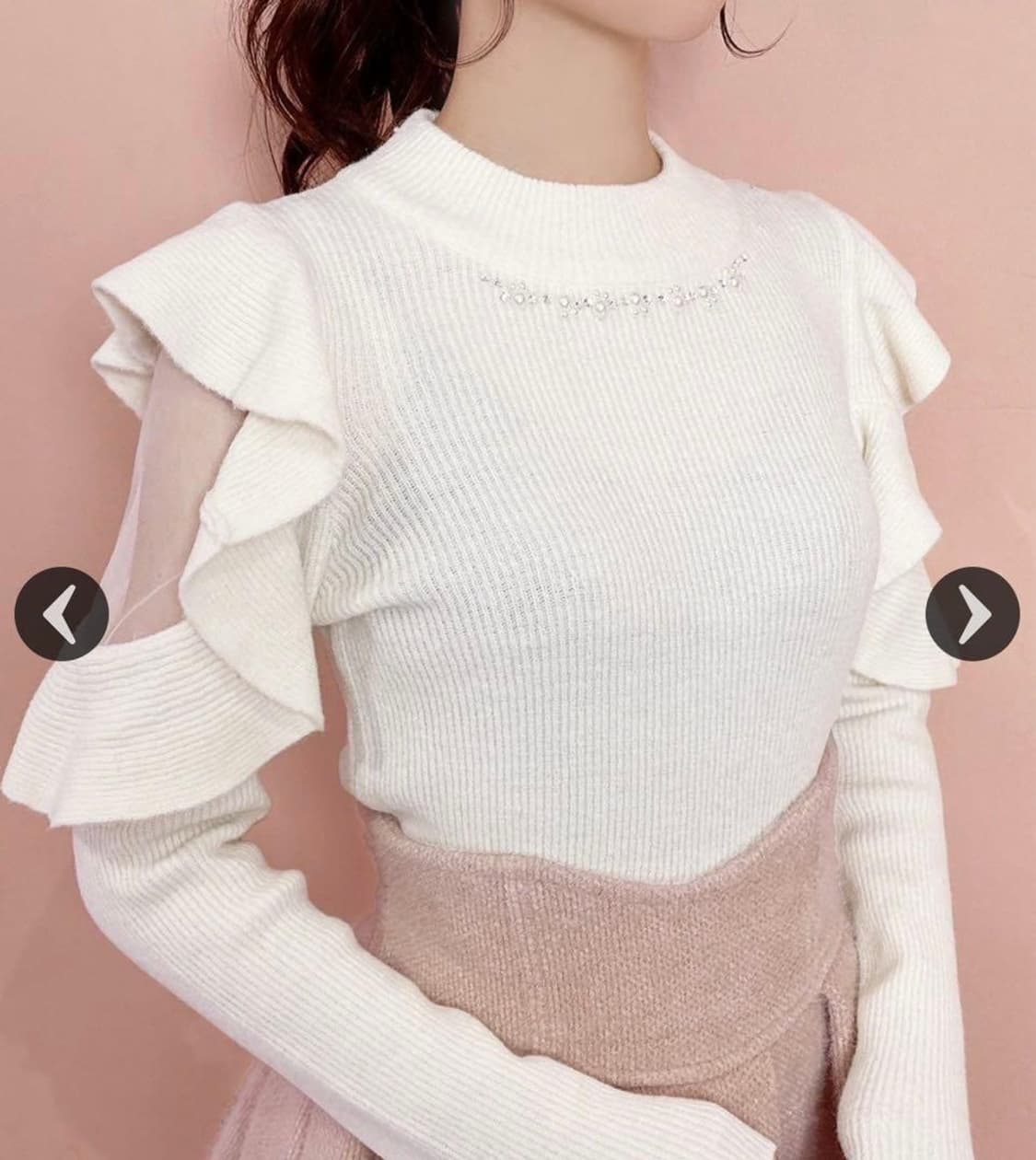 미셸마카롱 펄 진주 프릴 니트 탑 톱스 긴팔상의 블라우스 스나계 양산걸리 상품이미지2
