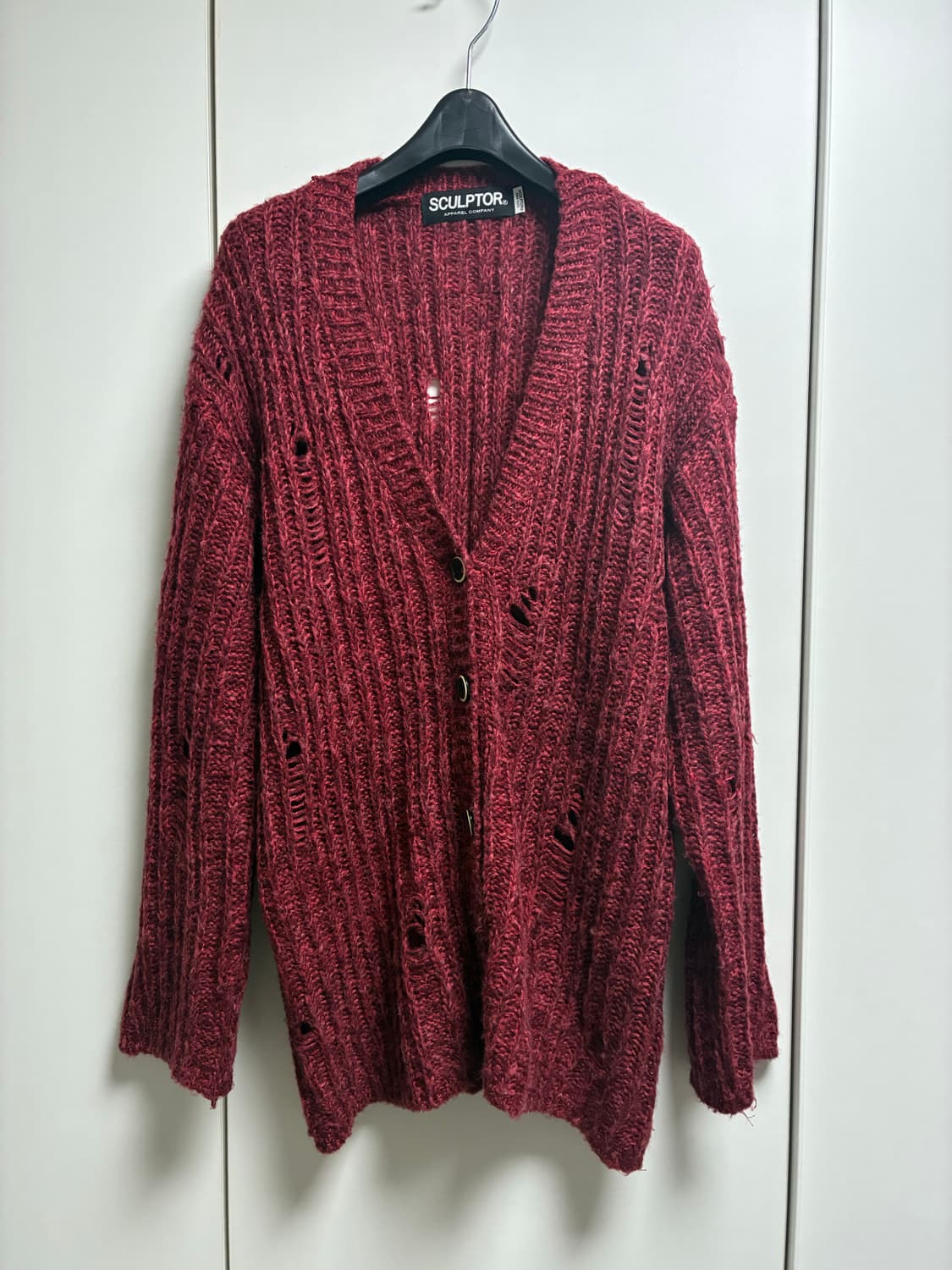 Damaged Chunky Cardigan Heather Red 상품이미지3