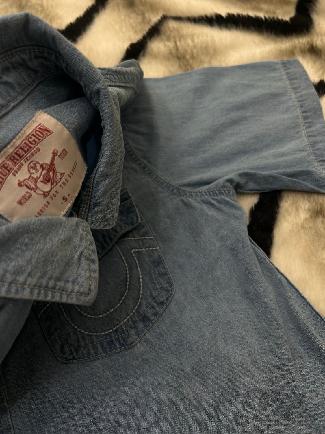 [S]트루릴리전 스티치 데님 반팔 셔츠/연청 상품이미지4