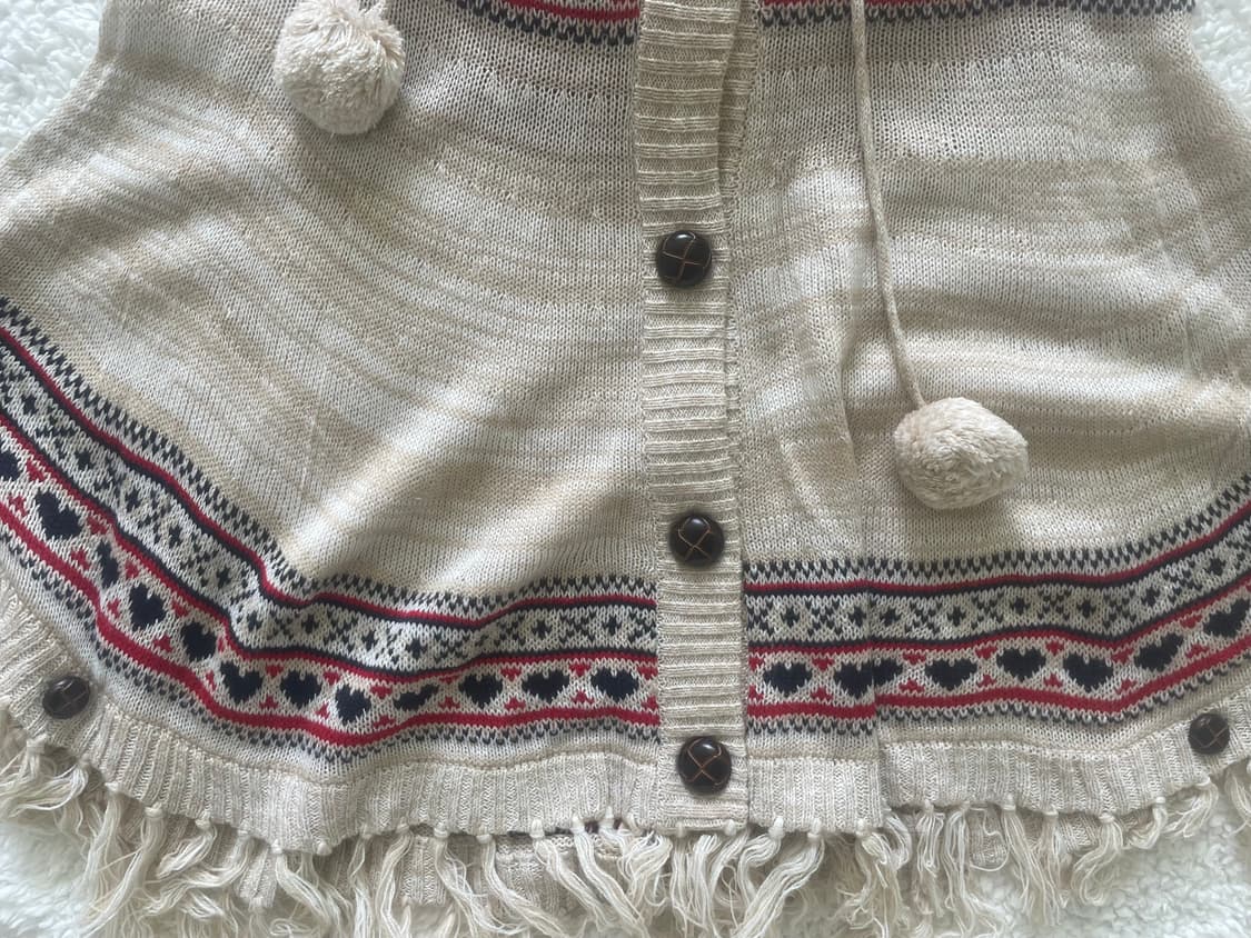 모리걸 빈티지 노르딕 후드 폼폼이 케이프 💗🤍❄️ 상품이미지3