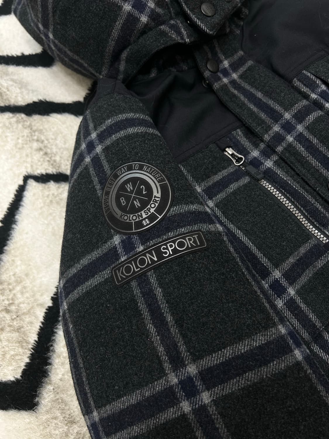 [실측XL]코오롱 타탄체크 구스다운 울 패딩 파카 상품이미지1