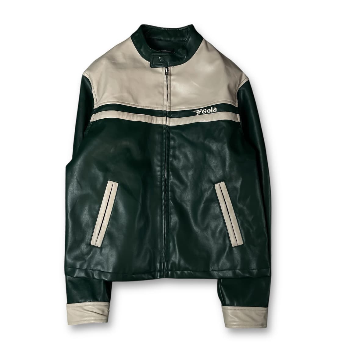 골라 그린 화이트 레더 바이커 자켓 M 상품이미지1