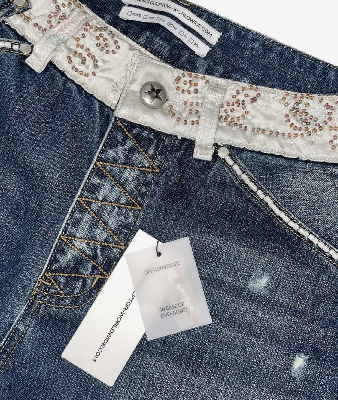 Beaded Waist Denim Pants Indigoblue M 상품이미지4