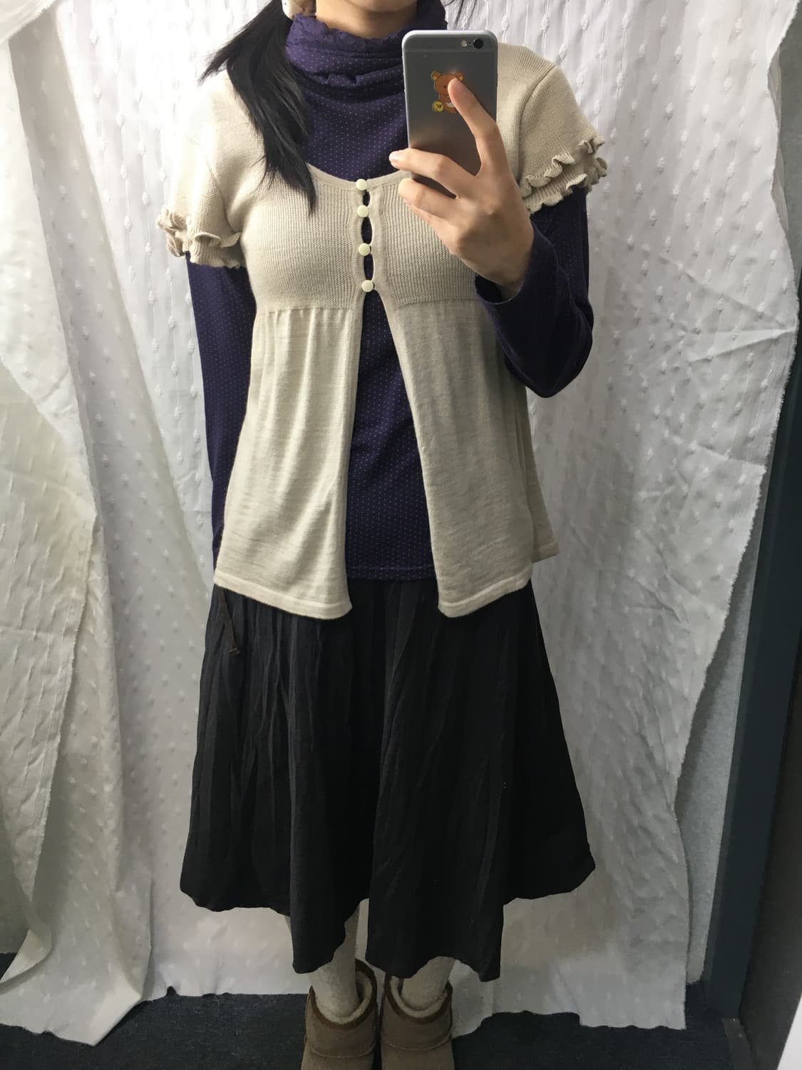 퍼플 도트 레이스 목폴라 티셔츠 상품이미지3