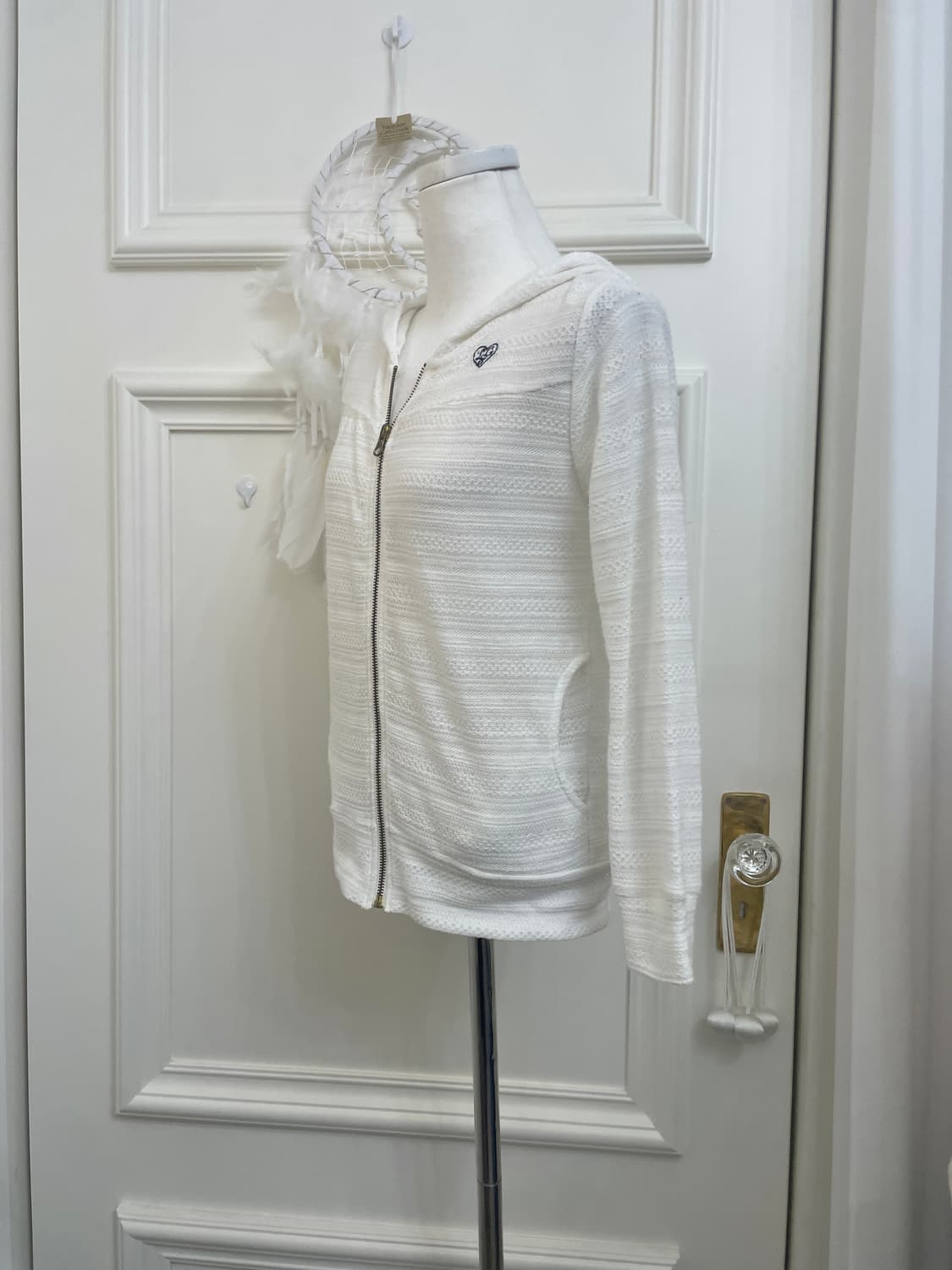 white navy logo lace crochet hoodie-zip 상품이미지2