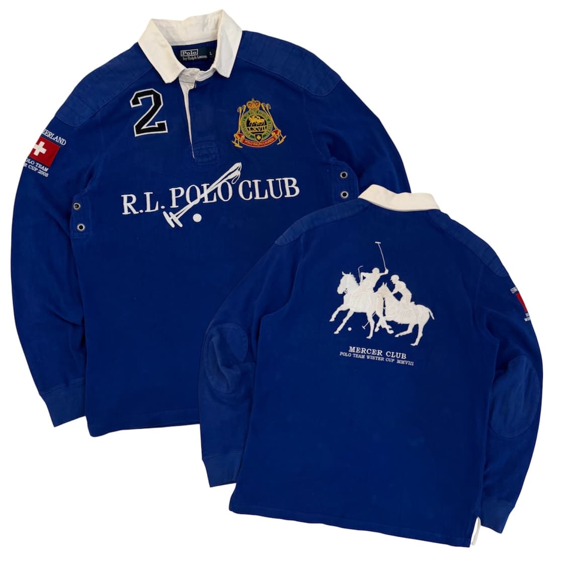 90s 폴로 빅포니 치프키프 스위스 럭비 롱슬리브 카라티 블루 상품이미지1