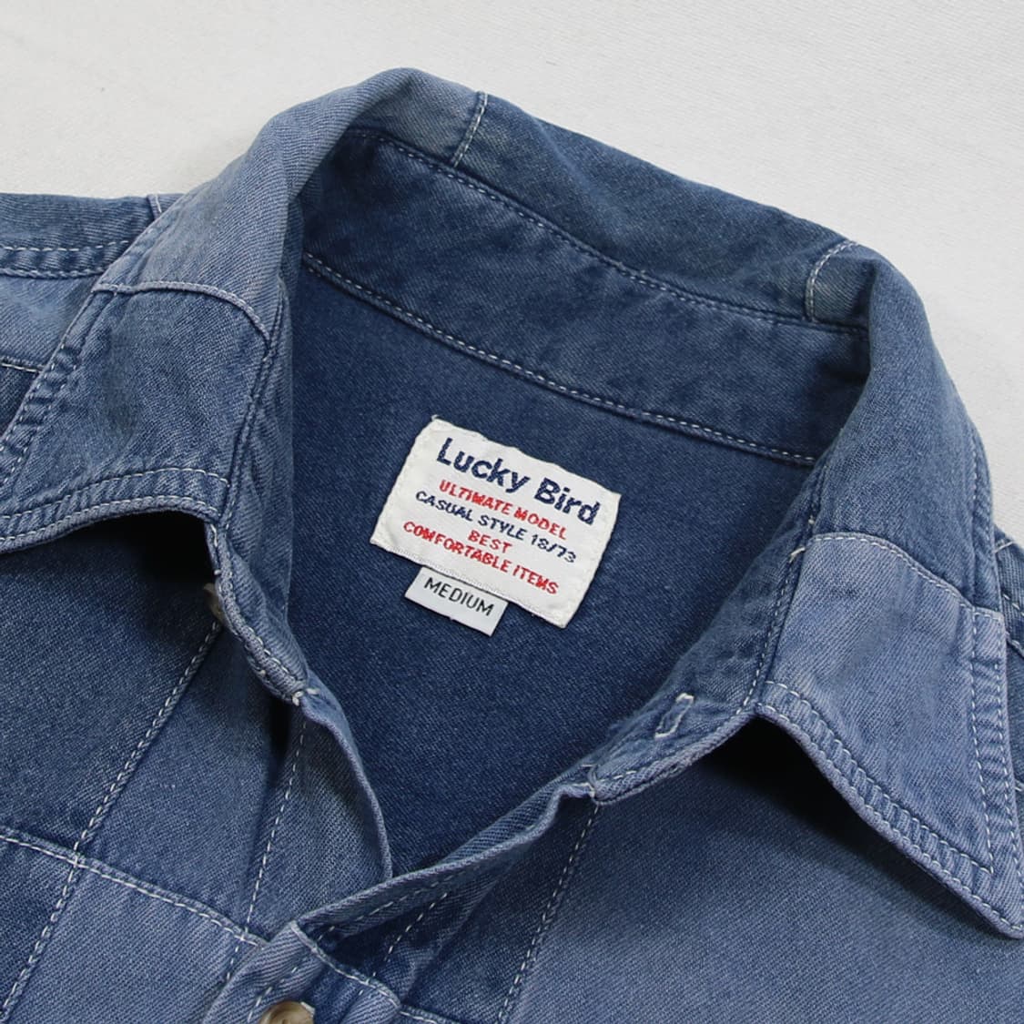 (착용컷) Lucky Bird 패치워크 데님 셔츠 (남성용 100) 상품이미지6