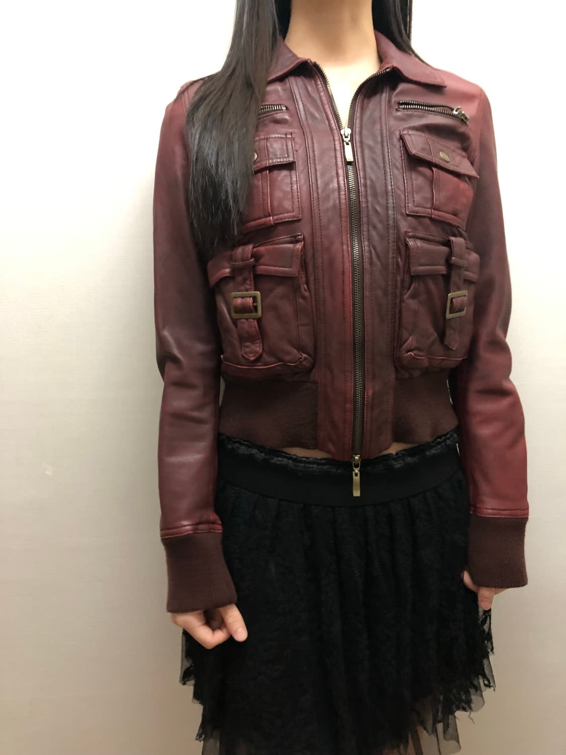 빈티지 버건디 포켓 레더 자켓 상품이미지3