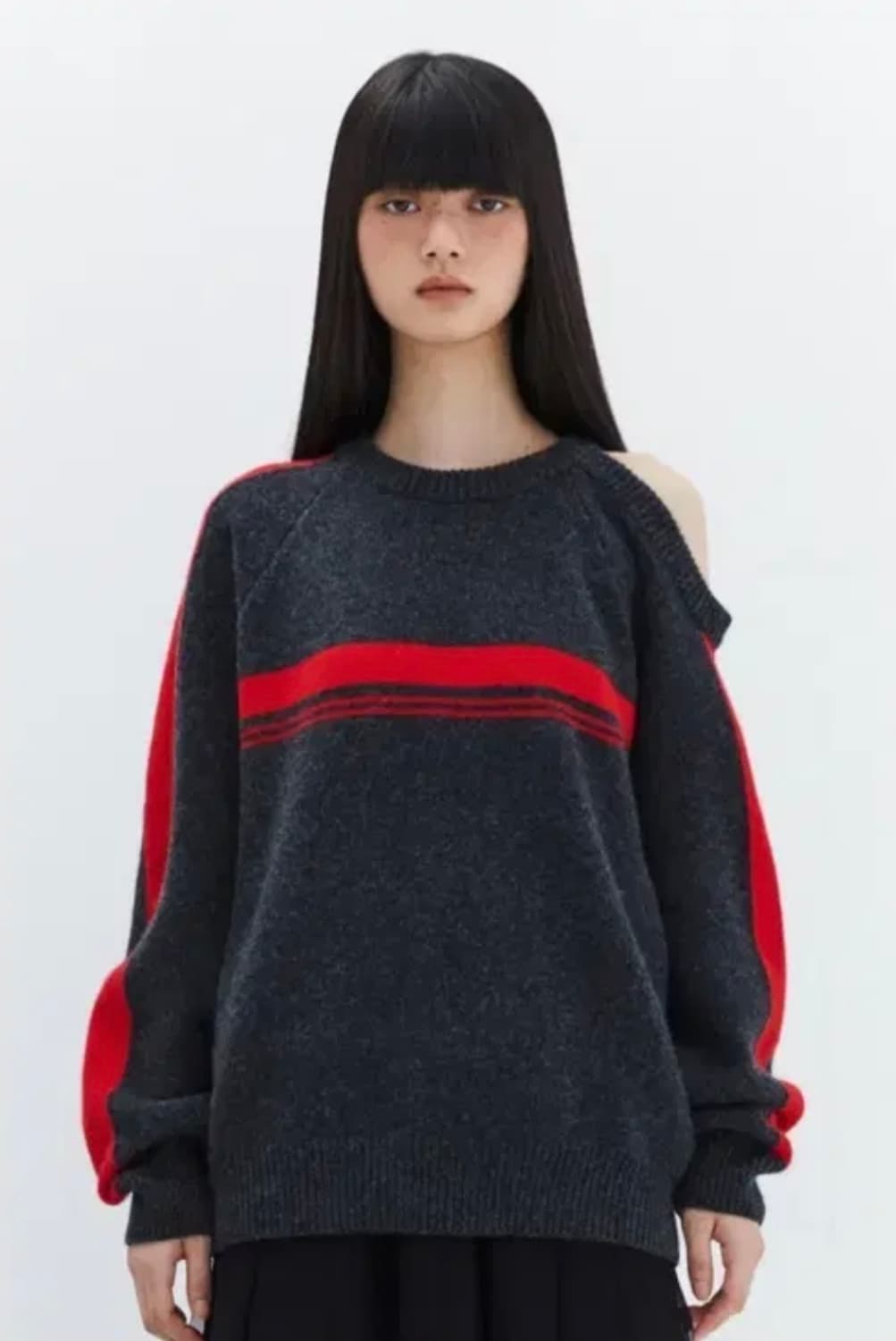 버뮬라 원숄더 배색 니트 상품이미지1