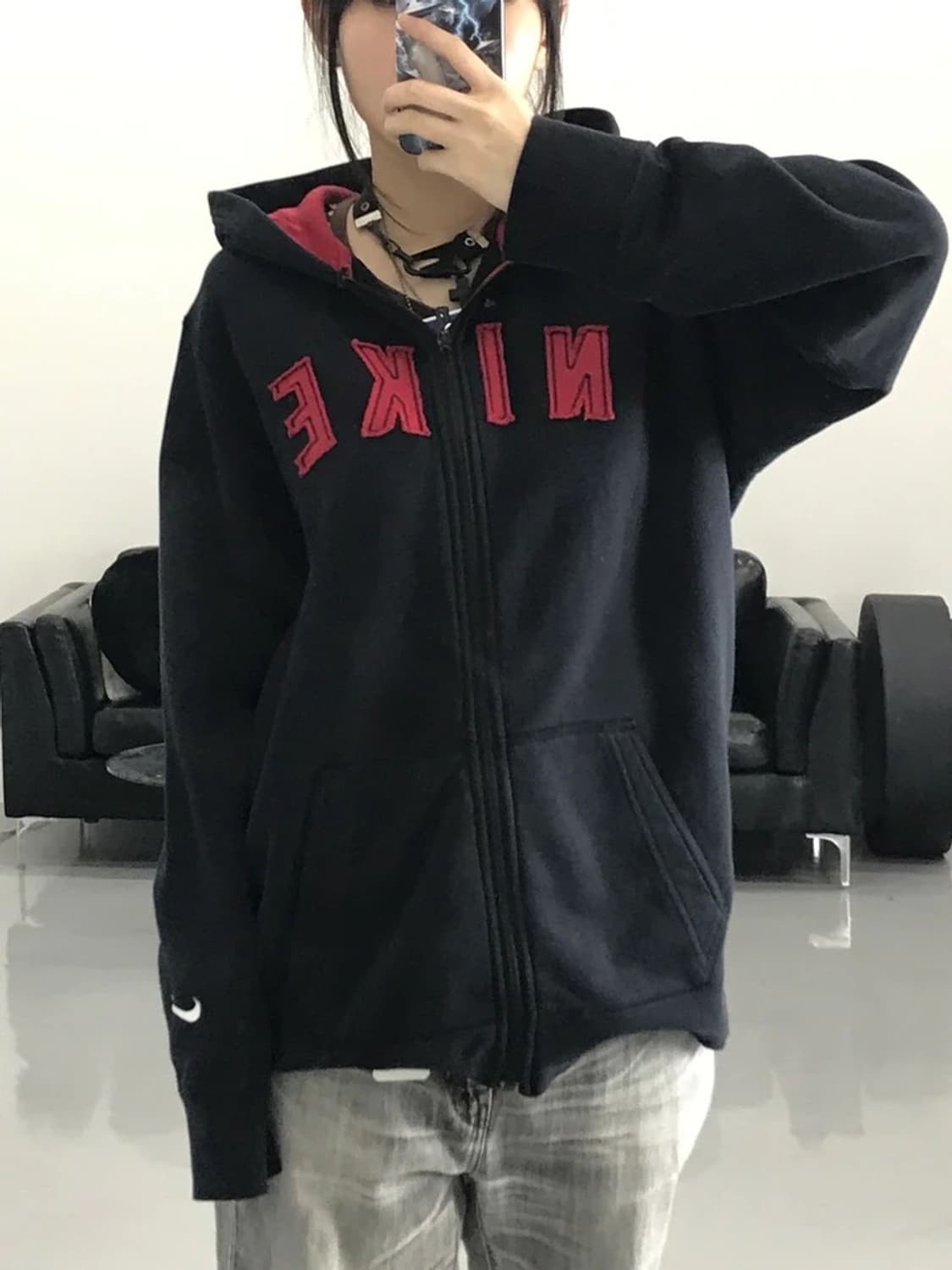 나이키 로고 블랙 후드집업 상품이미지2