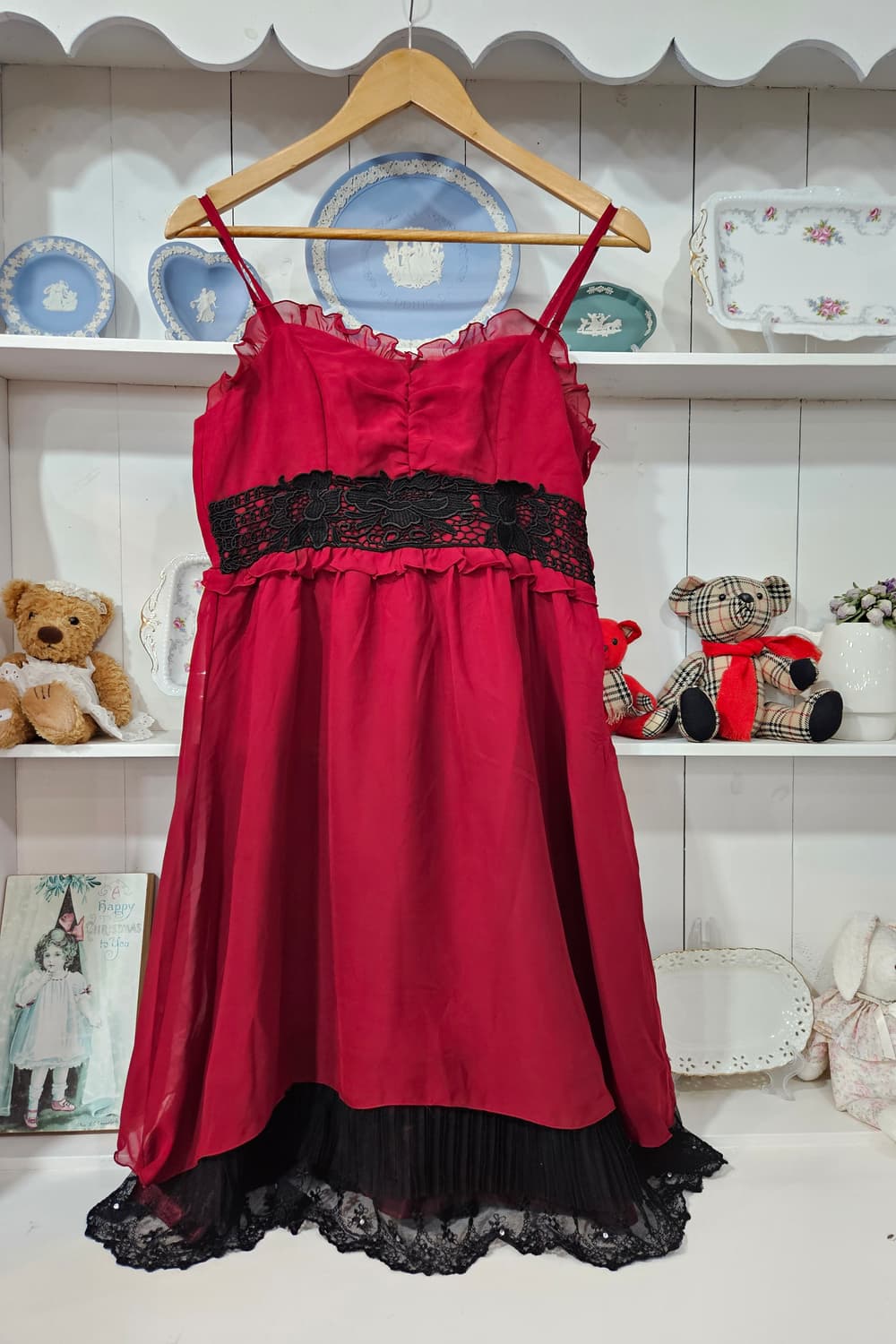 엑시즈팜(axes femme) 레드 레이스 튤 원피스 상품이미지1