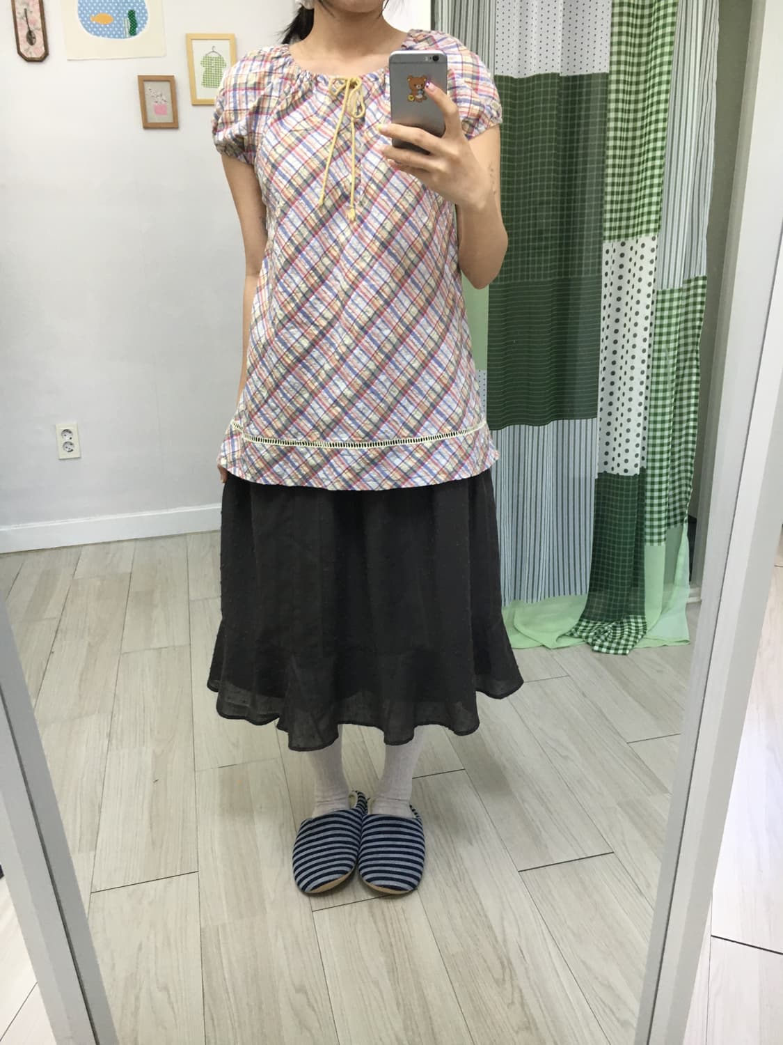 다채색 체크 반소매 블라우스 상품이미지7