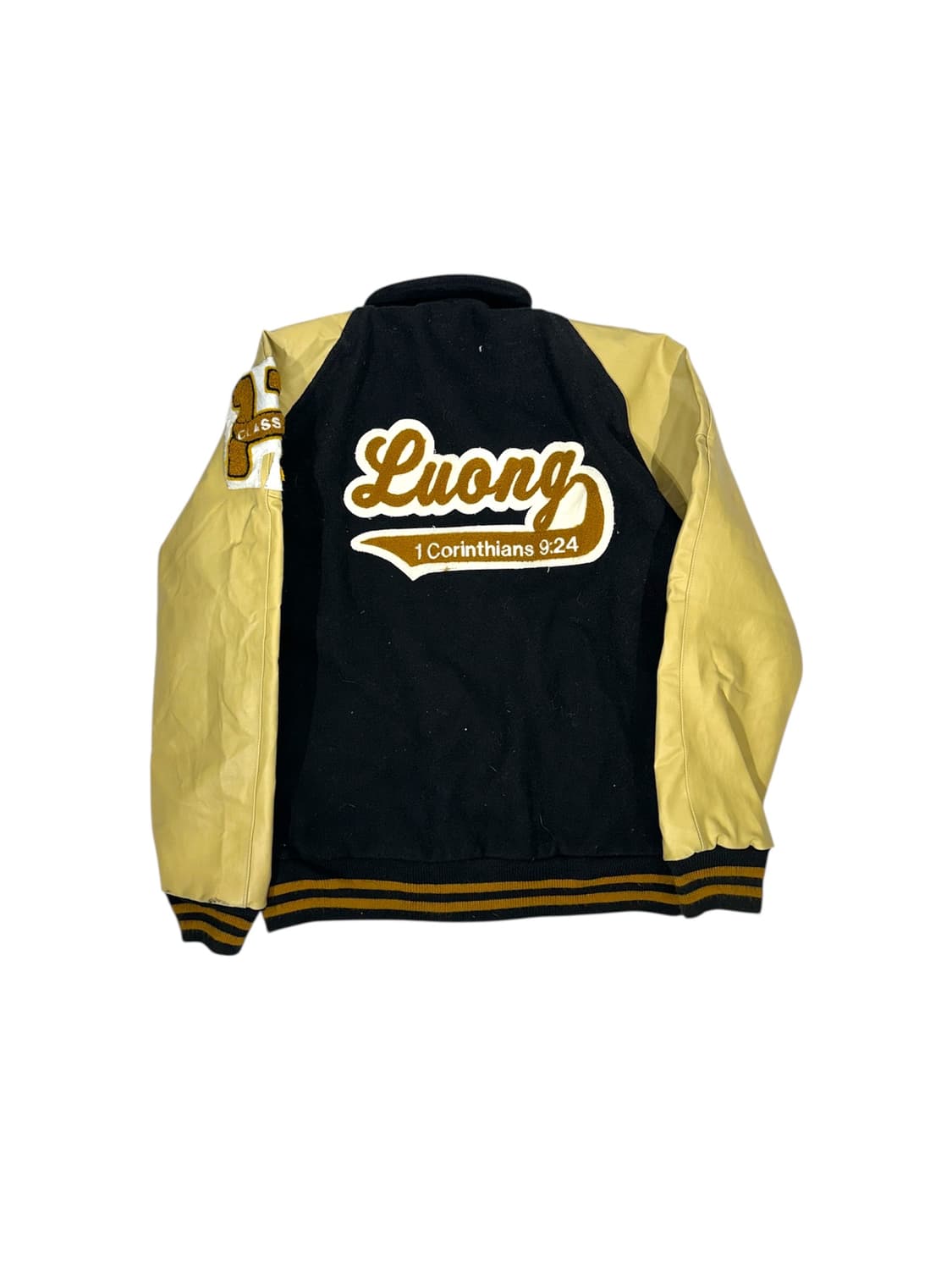 미국 빈티지 R 블랙 골드 자수 가죽 바시티 잠바 상품이미지6