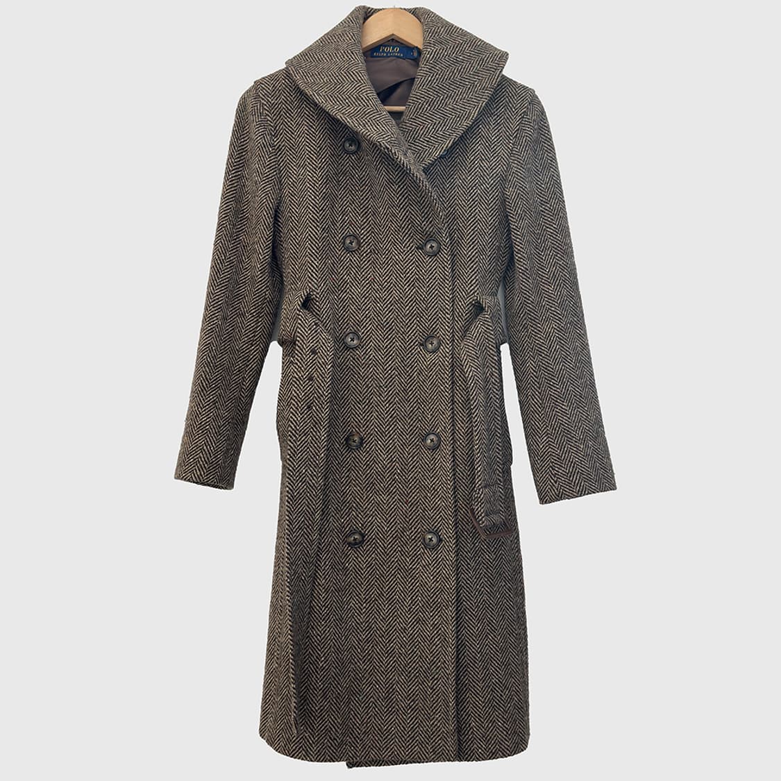폴로 랄프로렌 울 100% 헤링본 트위드 벨티드 롱 코트 여성 상품이미지1