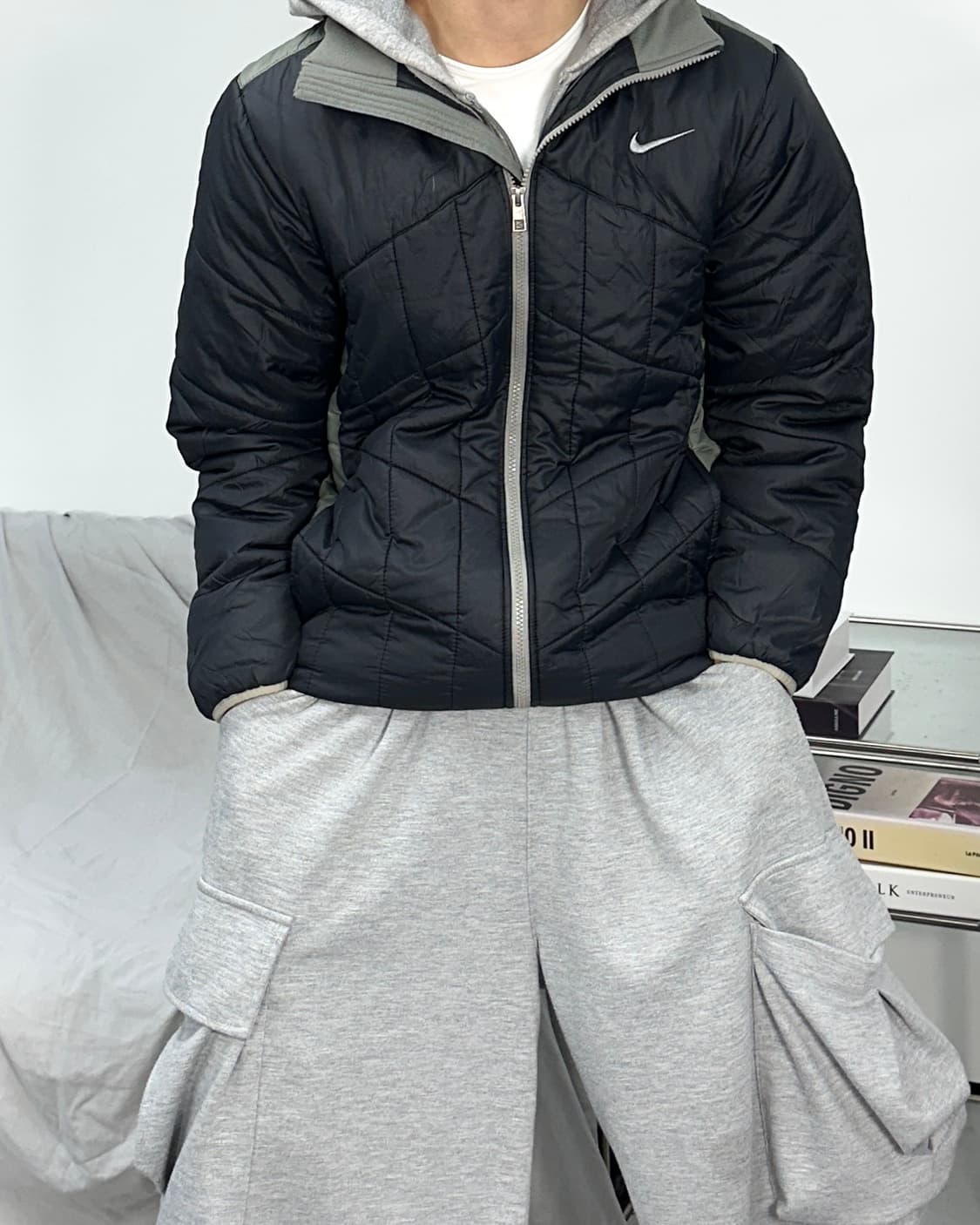 나이키 그레이 배색 패디드 경량 자켓 XL 상품이미지1