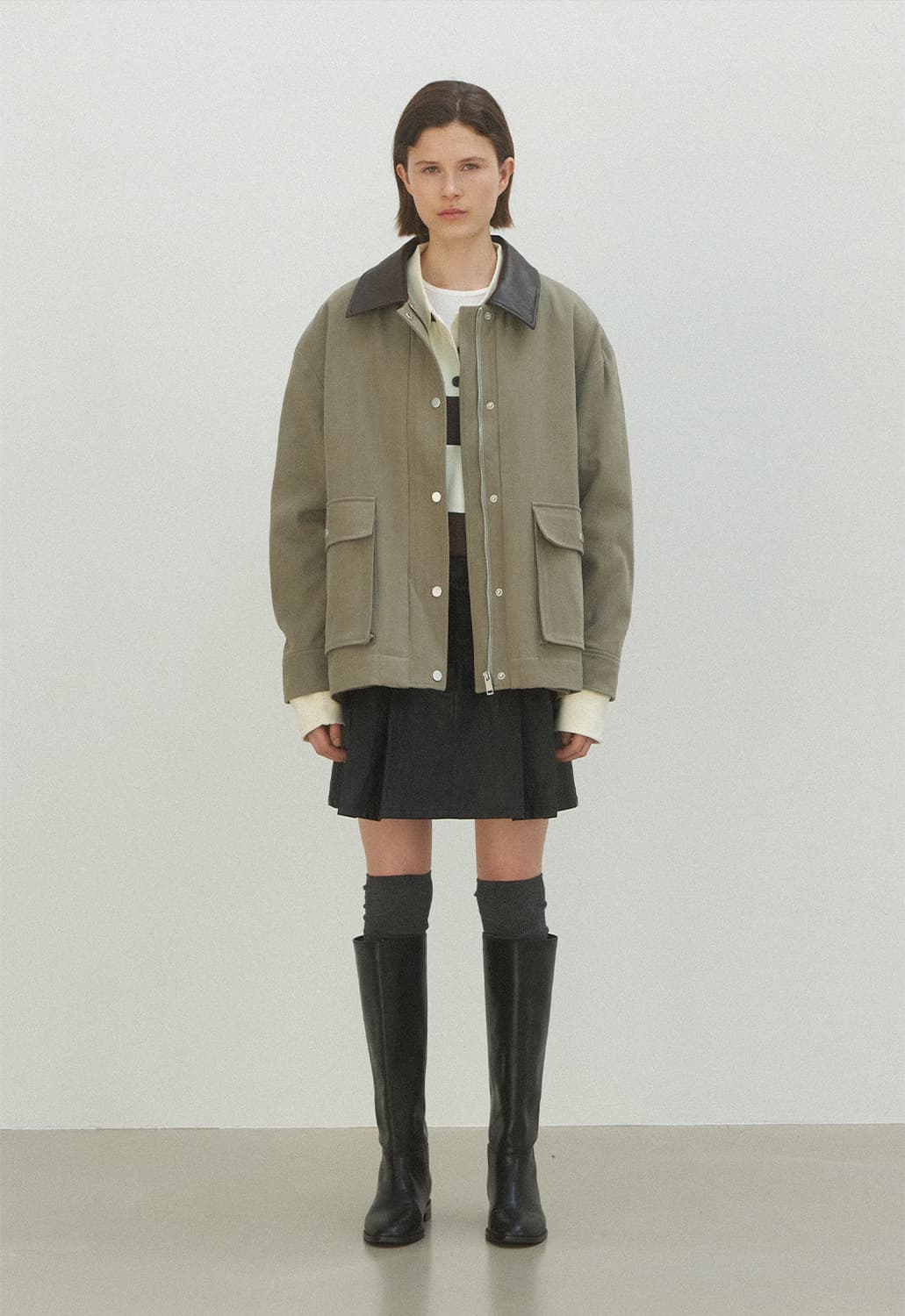 (F) 아틀리에나인  LEATHER COLLAR WORK JACKET 상품이미지2