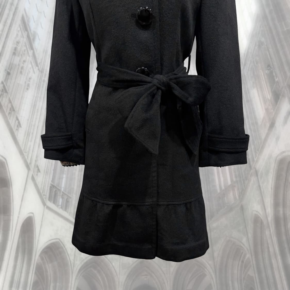 빈티지 러블리 하이넥 블랙 프릴 코트 갸루 상품이미지6