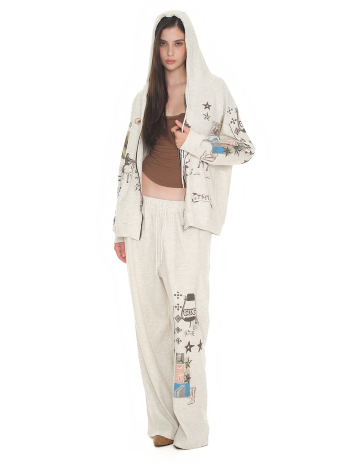 투머치택스 프린티드 와플 후드집업 상품이미지2